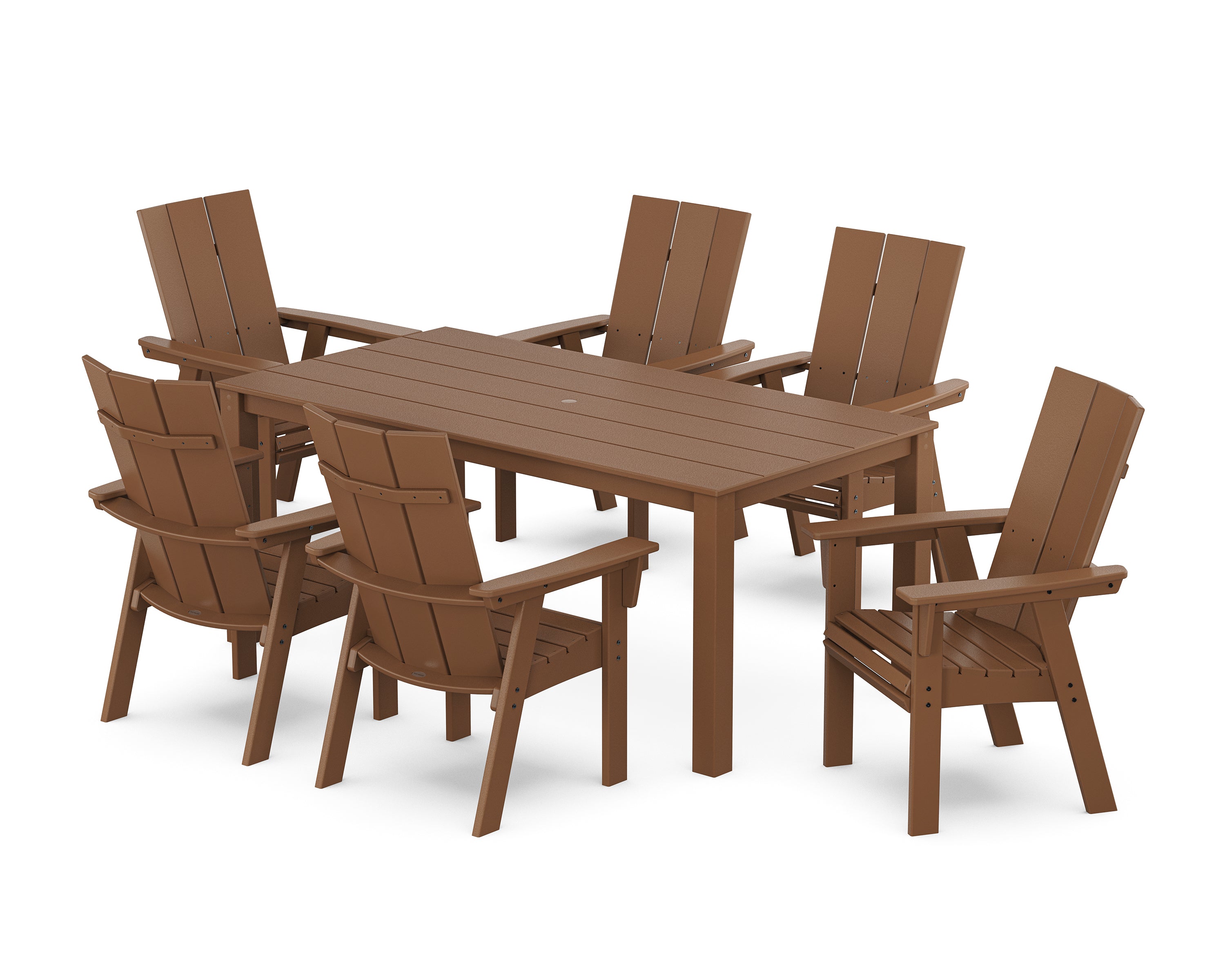 POLYWOOD Modern Curveback Adirondack 7-Piece Parsons Dining Set in Teak