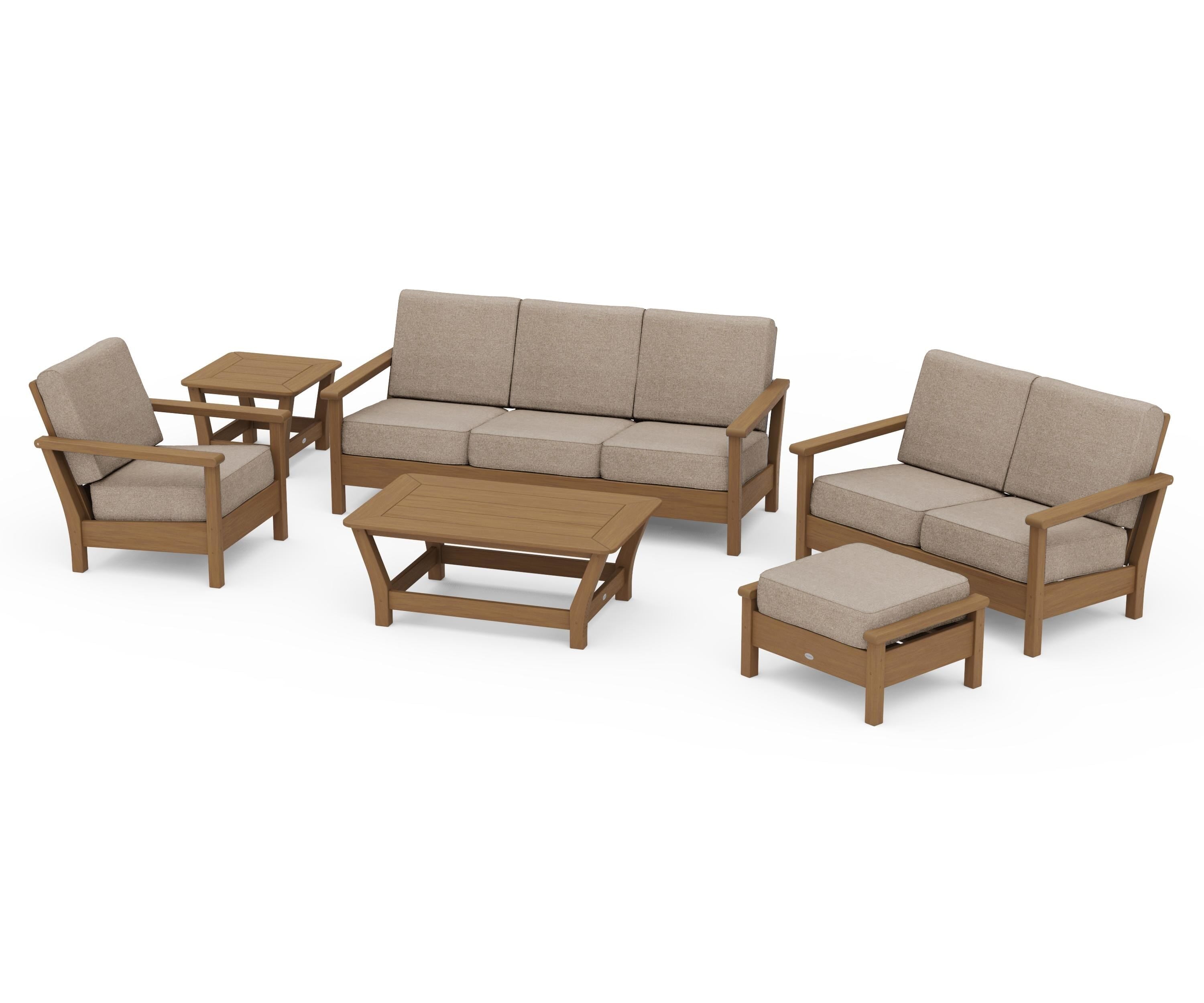 POLYWOOD Harbour 6-Piece Outdoor Living Set in Natural / Spiced Burlap