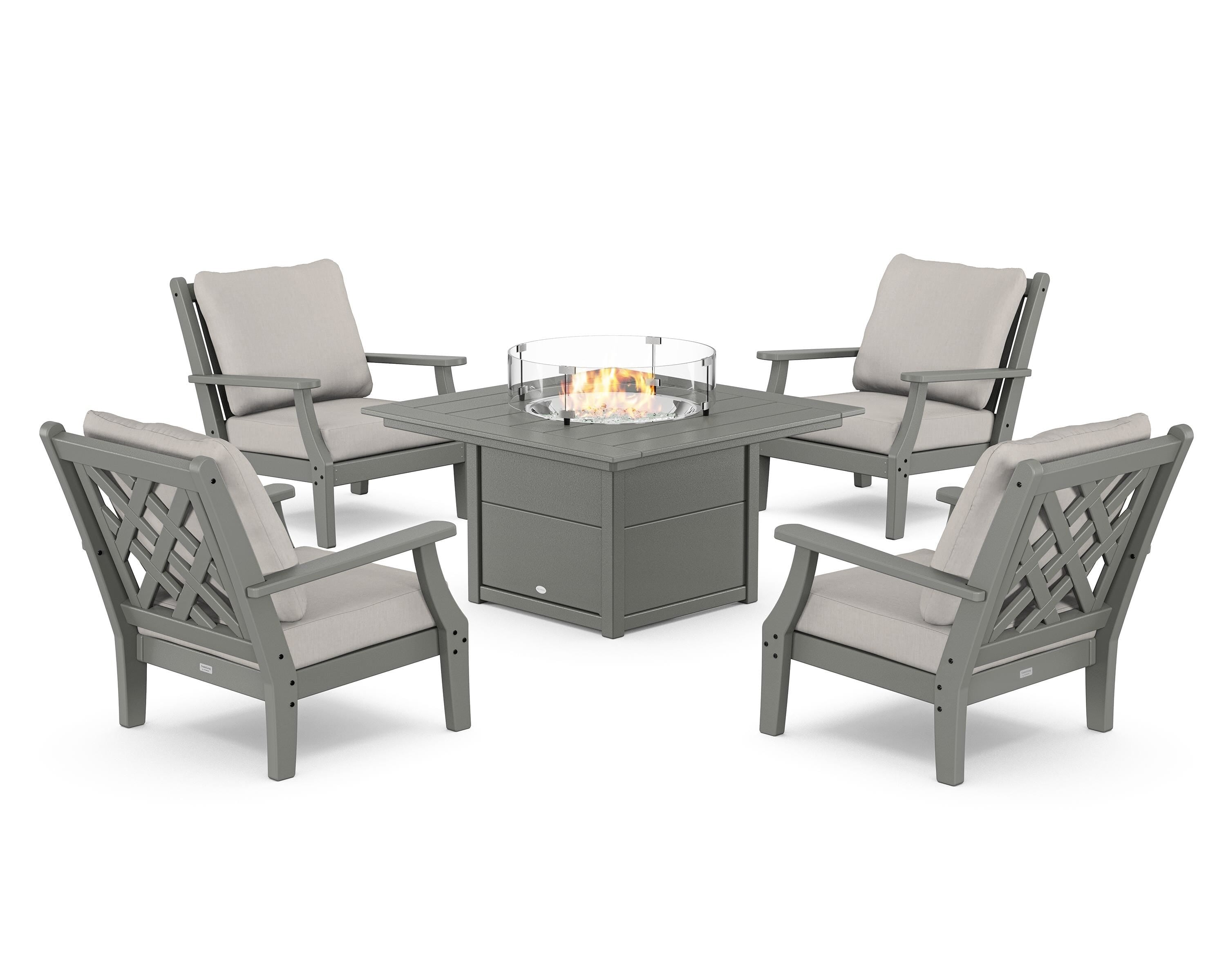 Country Living Wovendale 5-Piece Deep Seating Set with Fire Pit Table in Slate Grey / Cast Ash