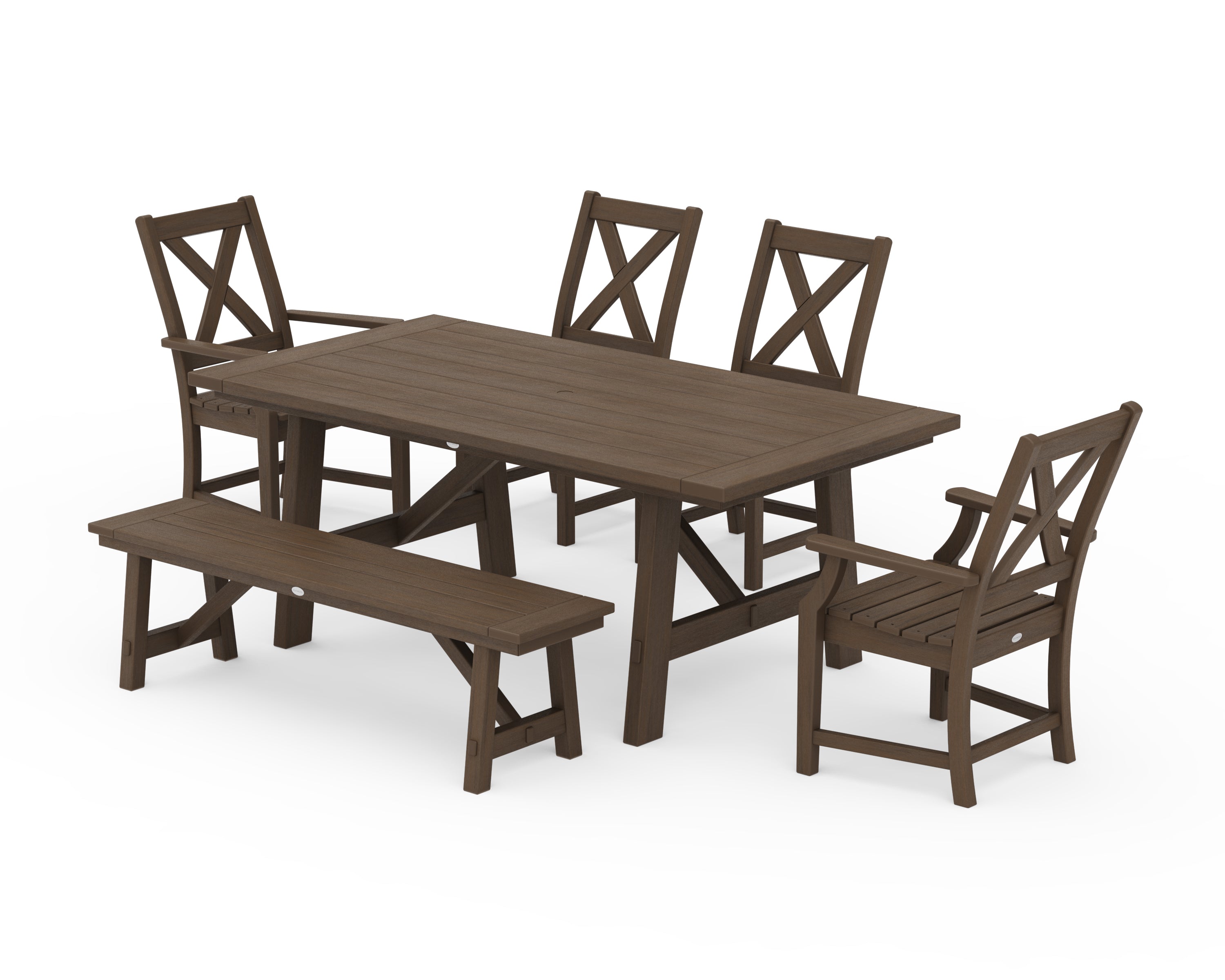 POLYWOOD Braxton 6-Piece Rustic Farmhouse Arm Chair Dining Set with Bench in Kona