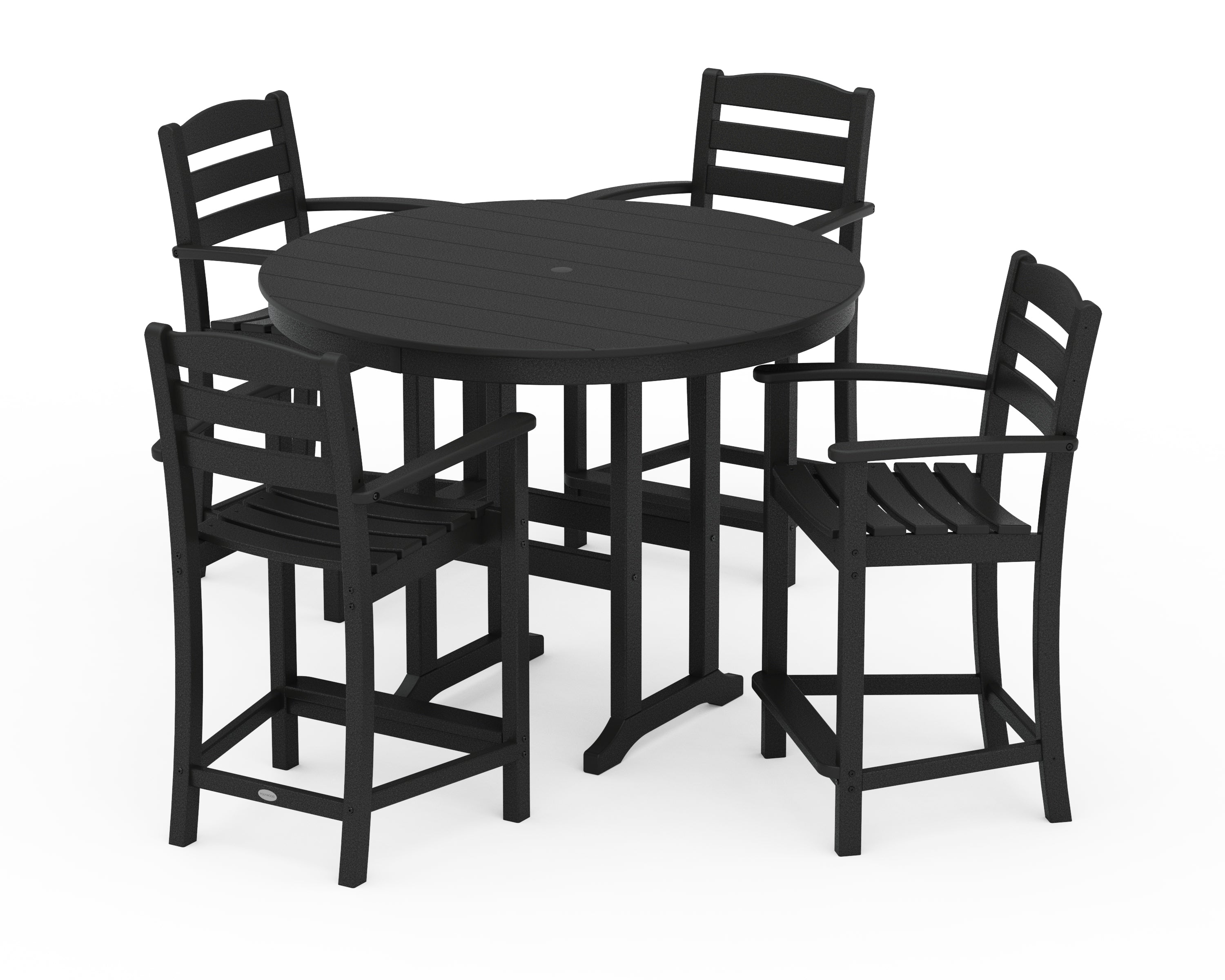 POLYWOOD La Casa Café 5-Piece Round Farmhouse Counter Set in Black