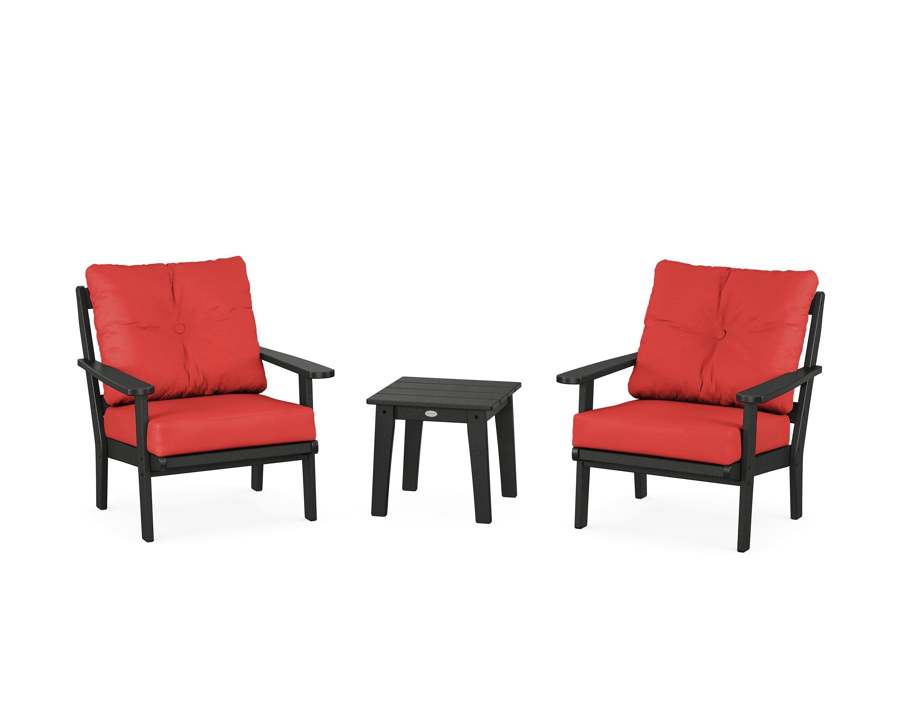 POLYWOOD Mission 3-Piece Deep Seating Set in Black / Crimson Linen