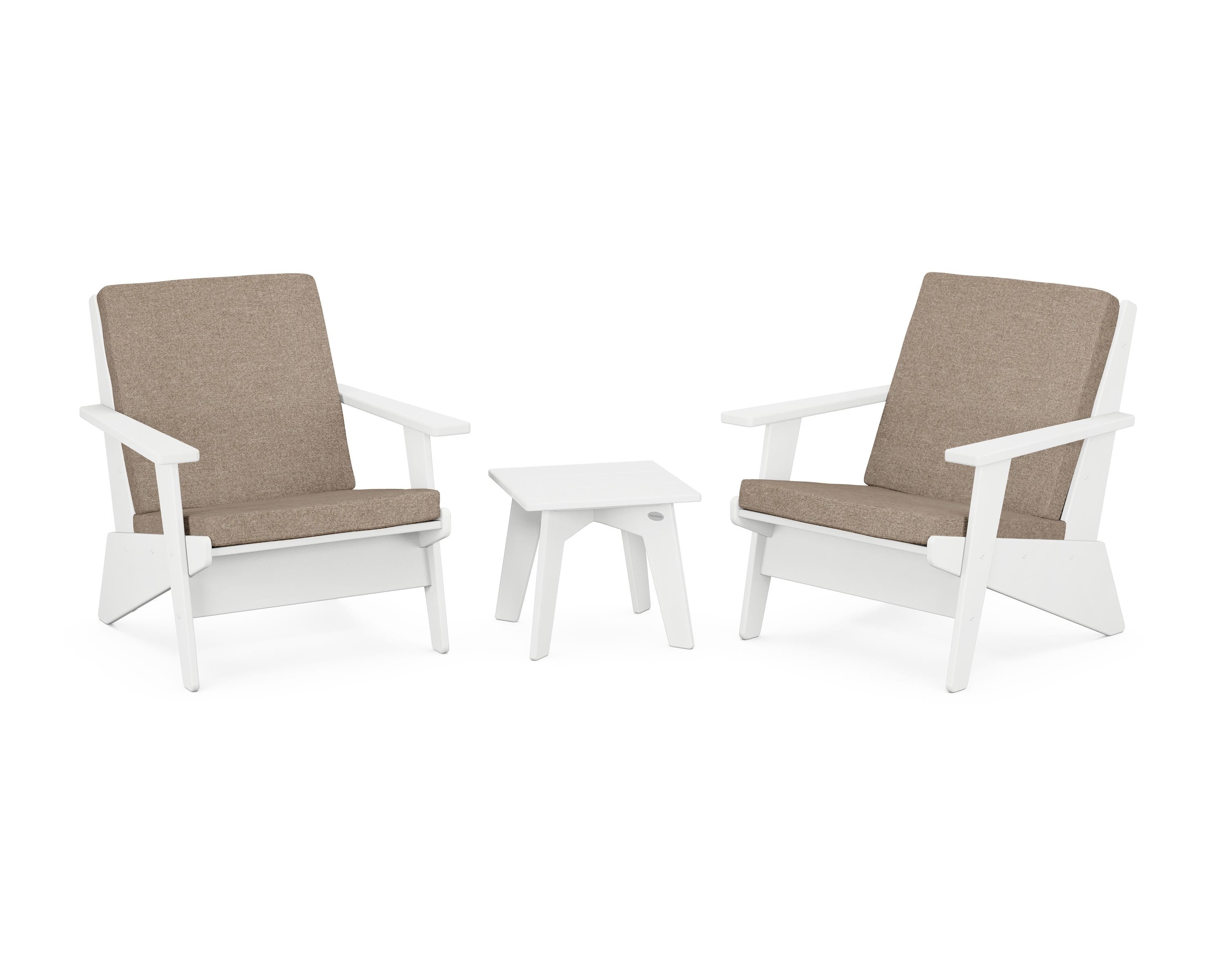 POLYWOOD Riviera Modern Lounge 3-Piece Set in White / Spiced Burlap