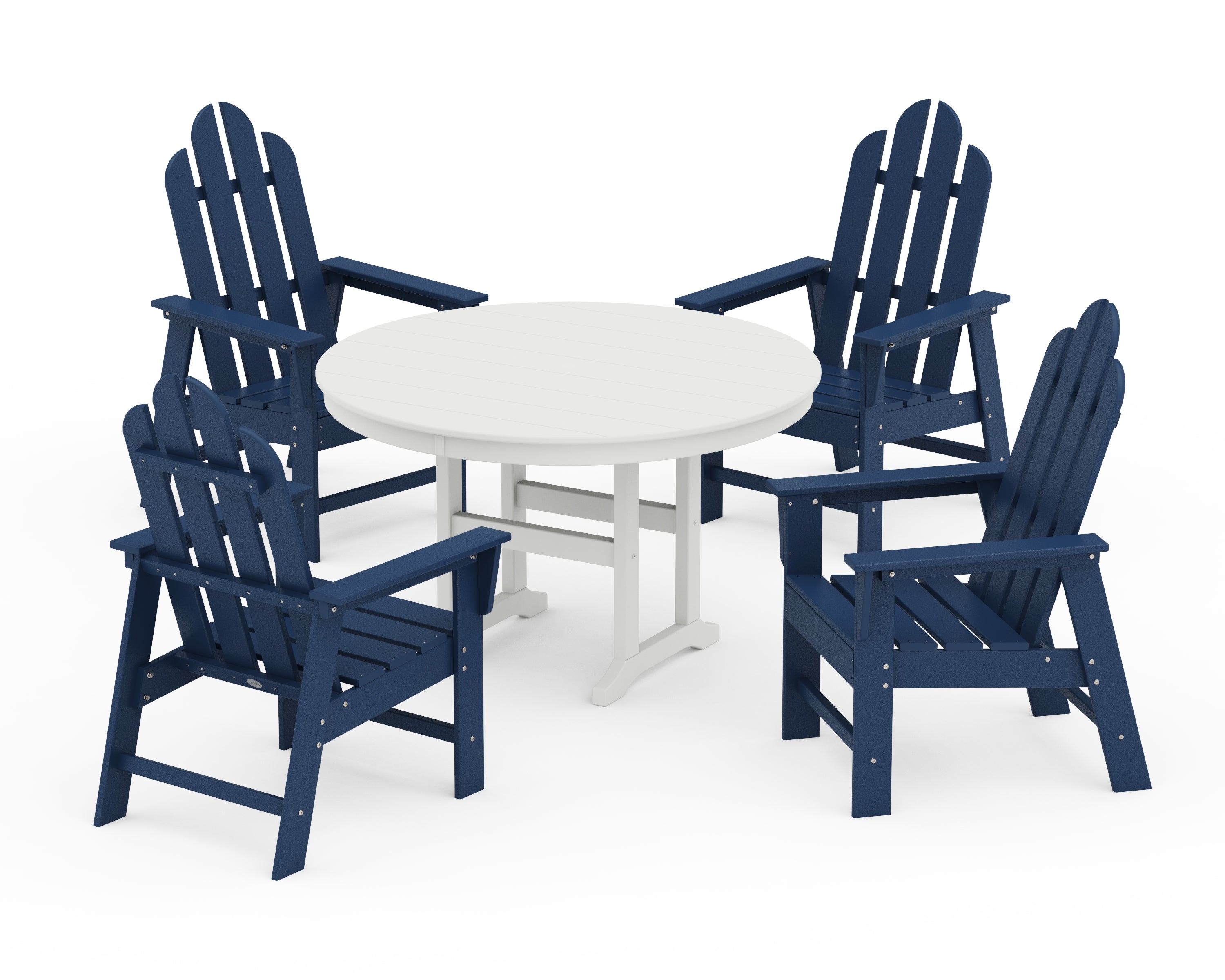 POLYWOOD Long Island 5-Piece Round Farmhouse Dining Set in Navy / White
