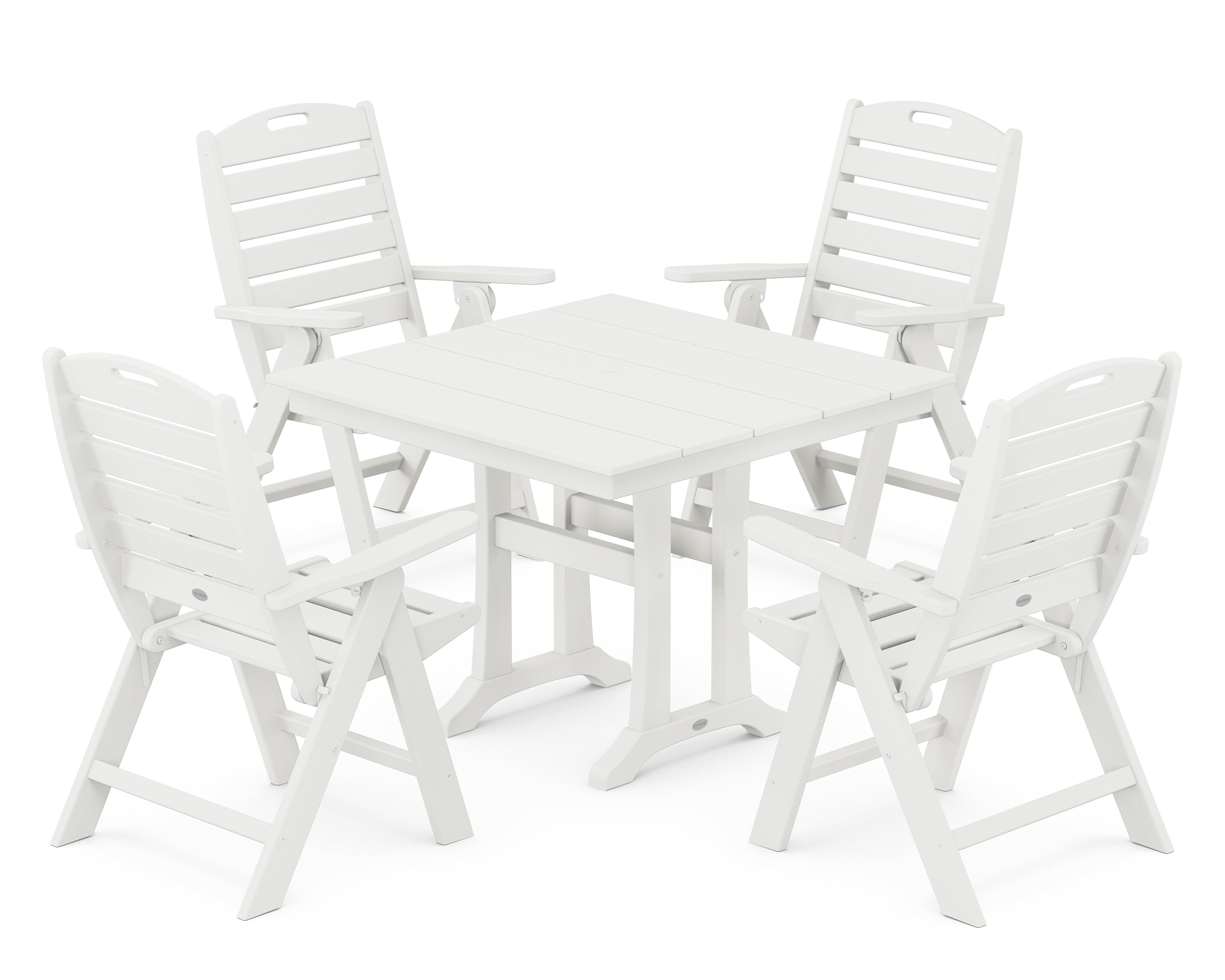 POLYWOOD® Nautical Folding Highback Chair 5-Piece Farmhouse Trestle Dining Set in Vintage White