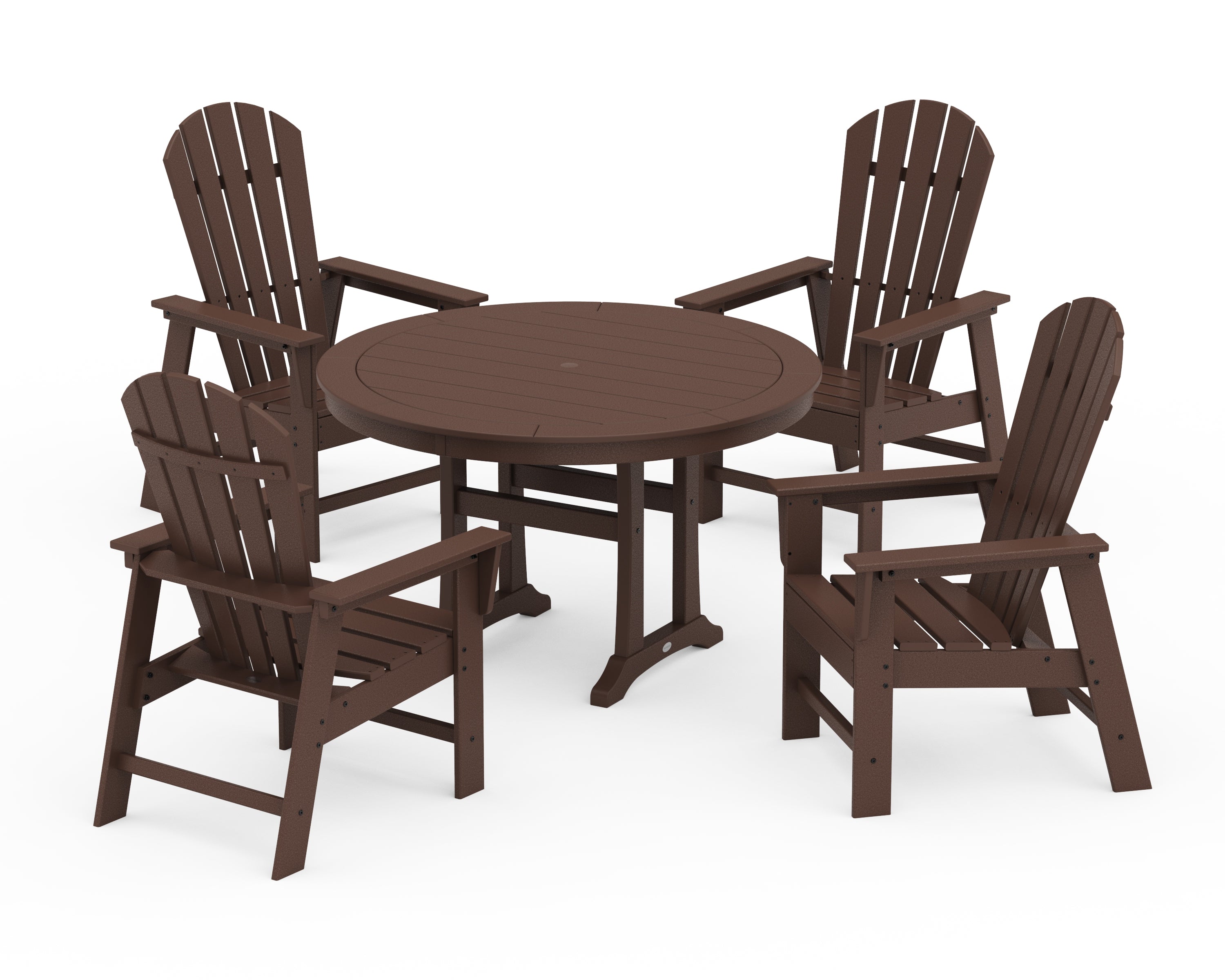 POLYWOOD South Beach 5-Piece Round Dining Set with Trestle Legs in Mahogany