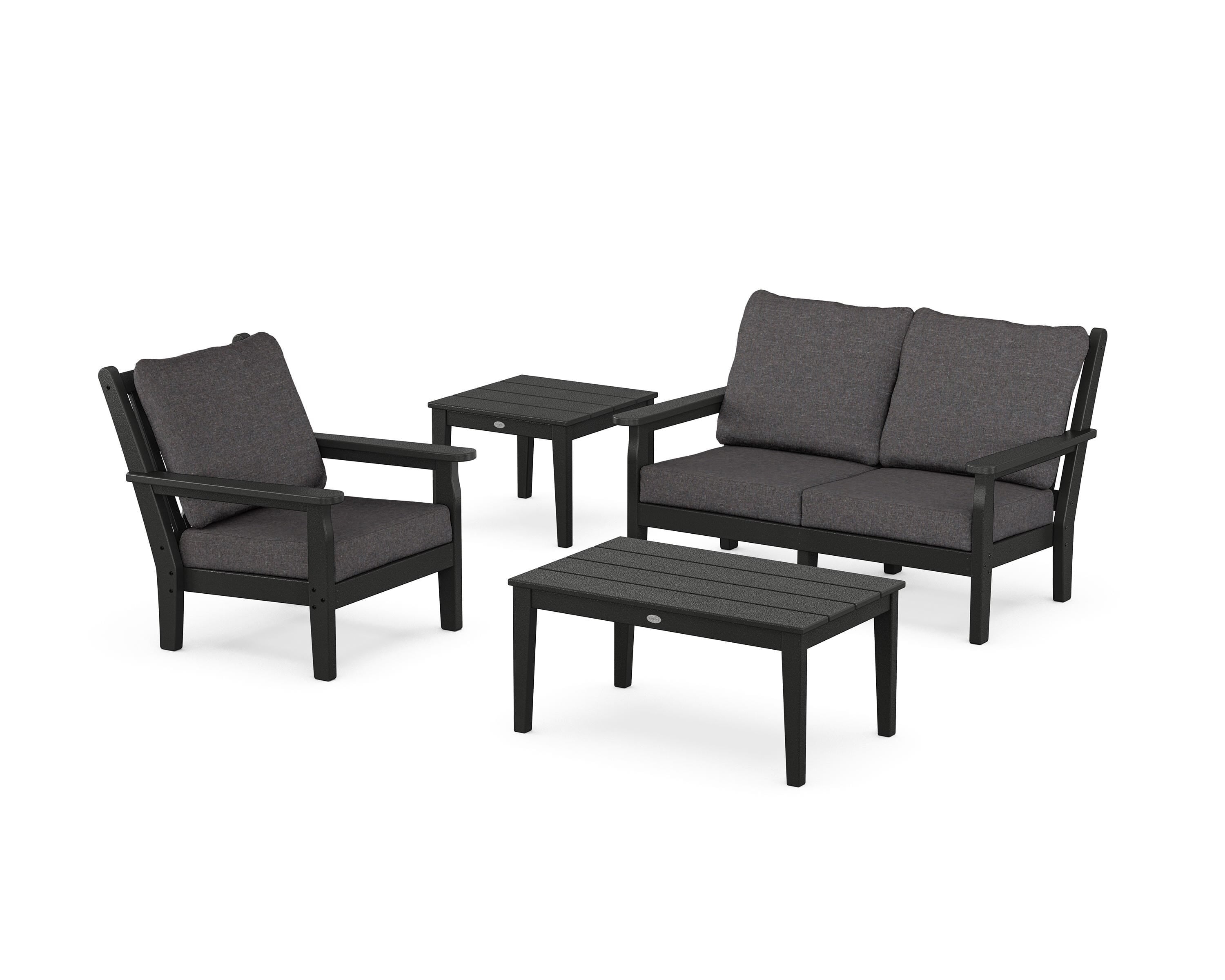 POLYWOOD Chippendale 4-Piece Deep Seating Set in Black / Ash Charcoal