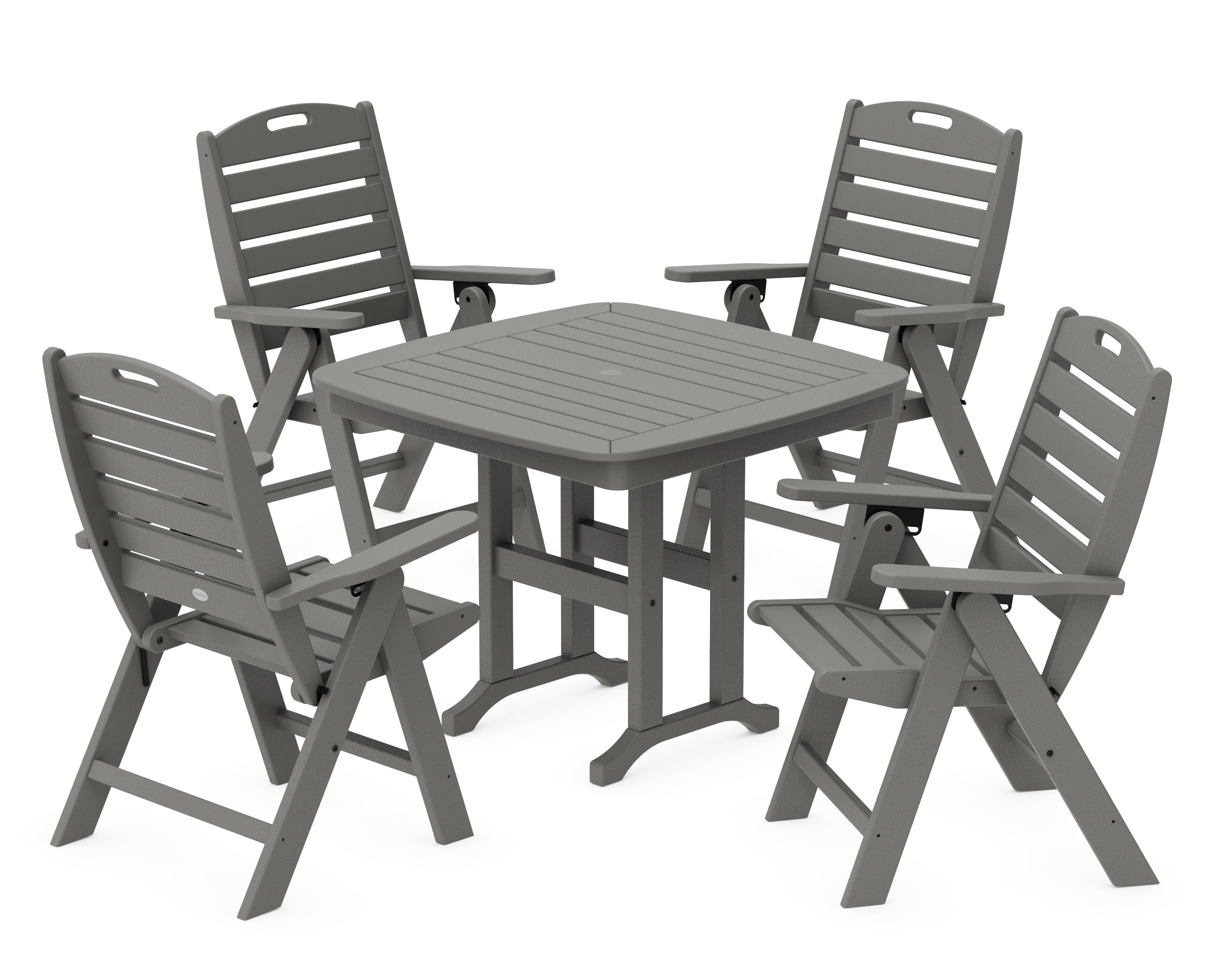 POLYWOOD Nautical Folding Highback Chair 5-Piece Dining Set in Slate Grey