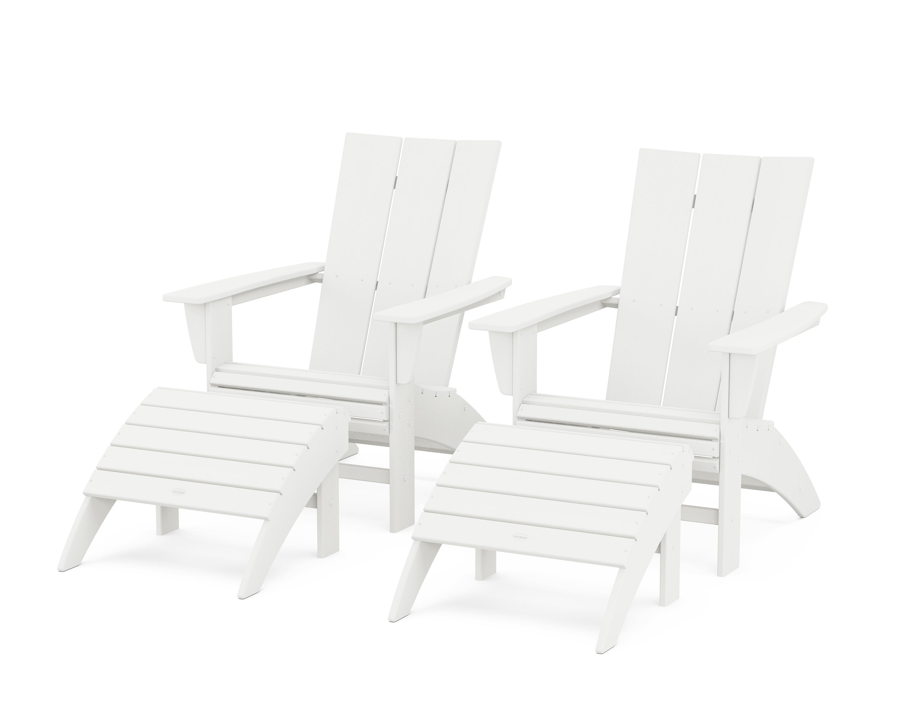 POLYWOOD® Modern Curveback Adirondack Chair 4-Piece Set with Ottomans in Vintage White
