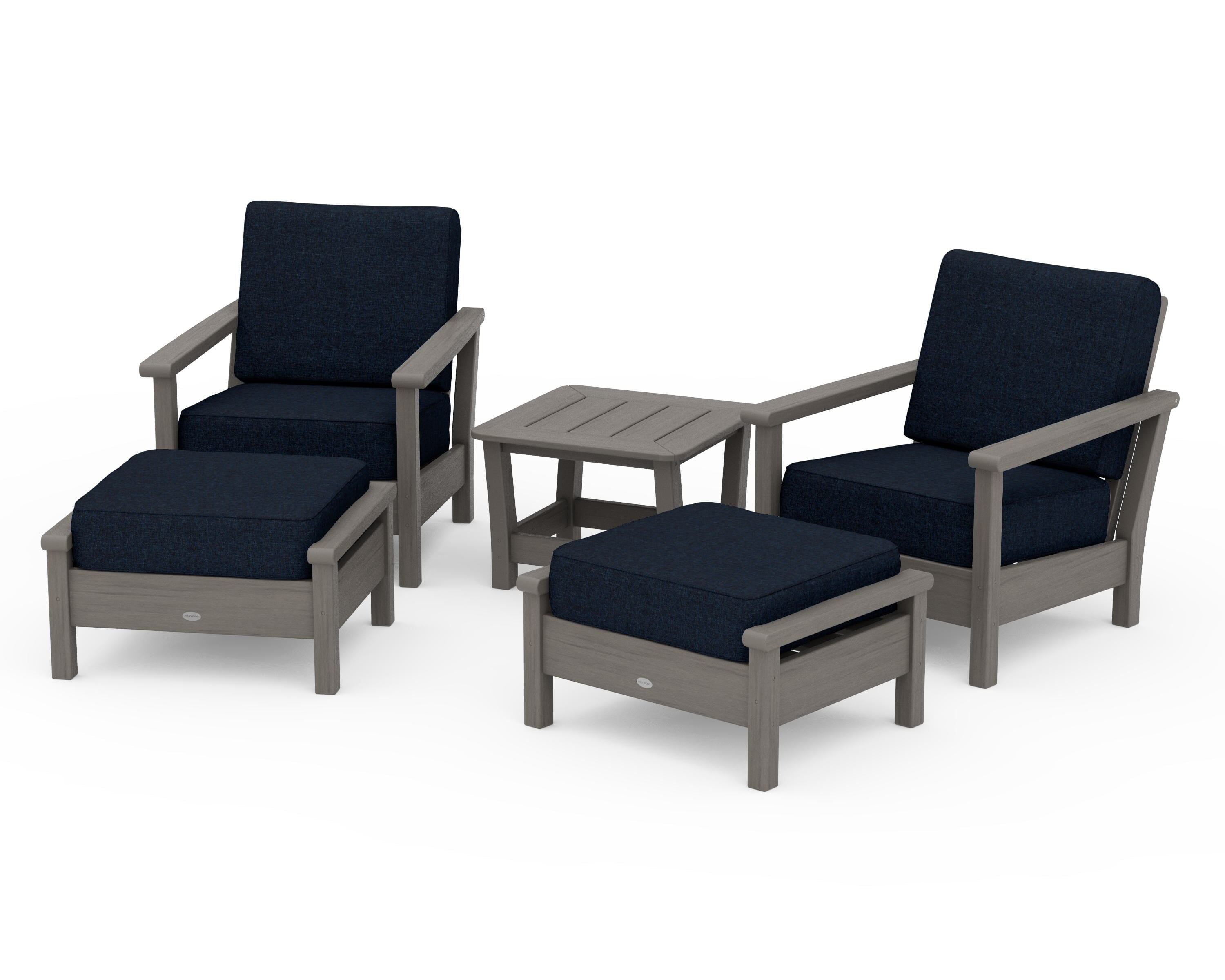 POLYWOOD Harbour 5-Piece Deep Seating Chair Set in Driftwood / Marine Indigo