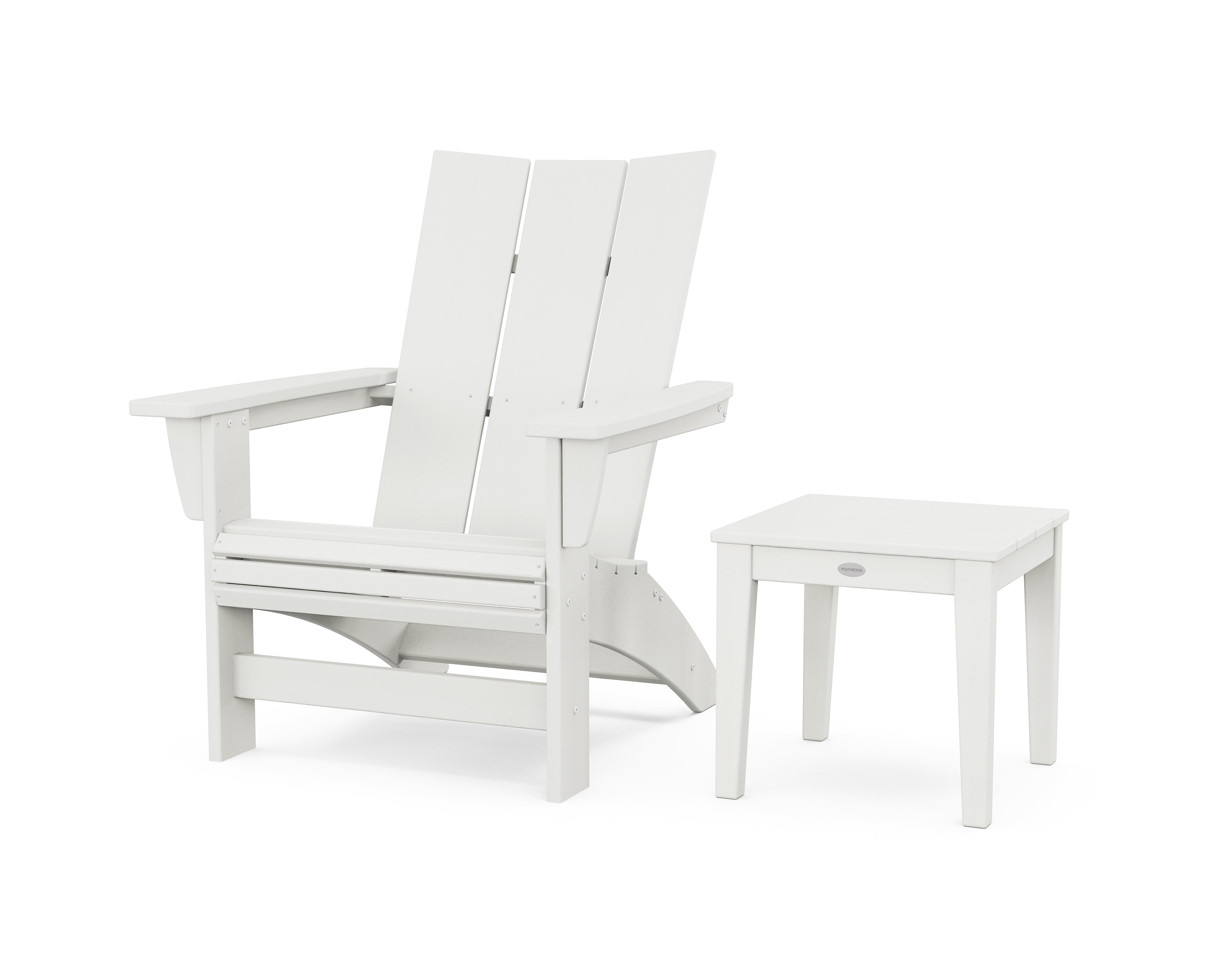 POLYWOOD Modern Grand Adirondack Chair with Side Table in Vintage White