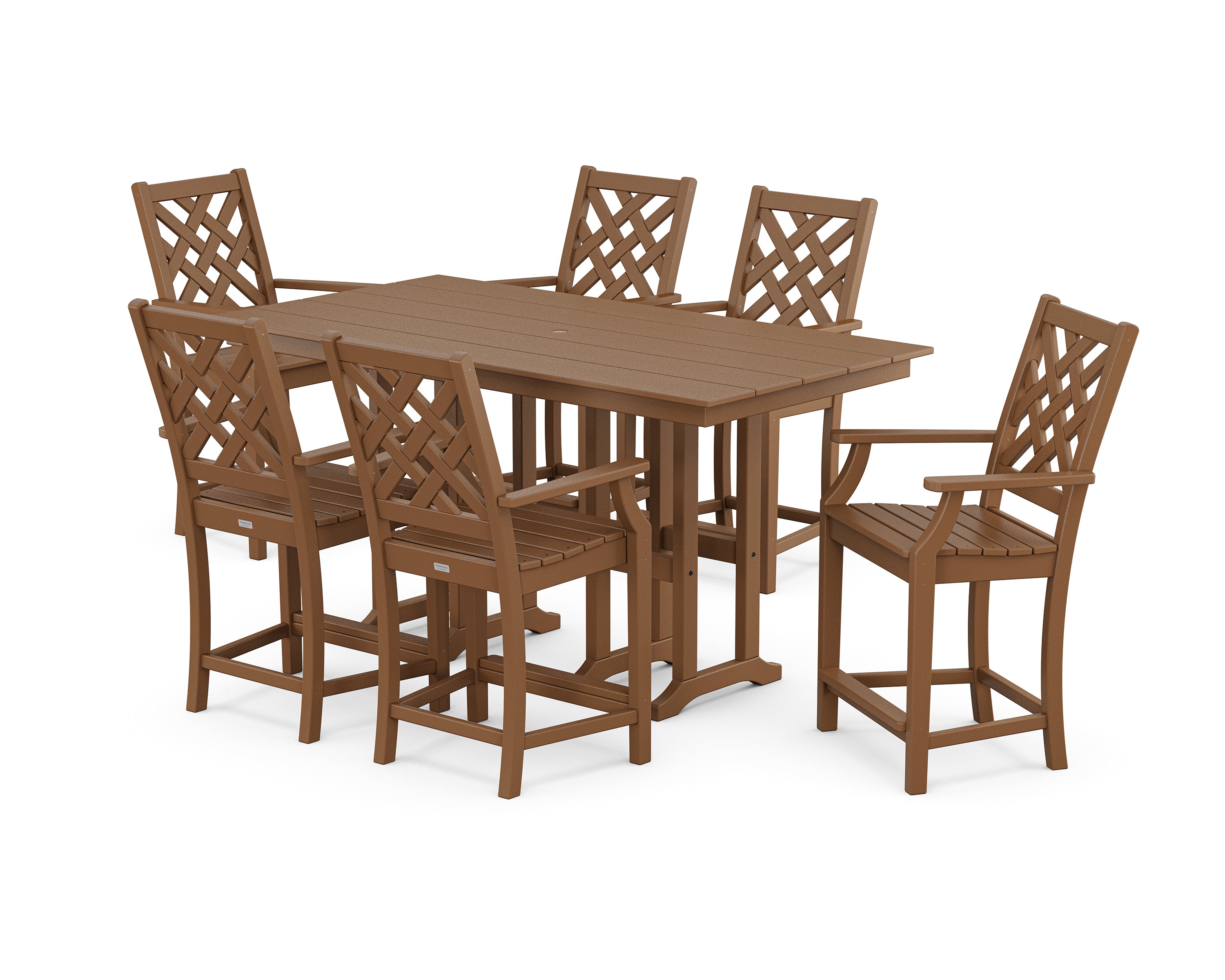 Country Living Wovendale Arm Chair 7-Piece Farmhouse Counter Set in Teak
