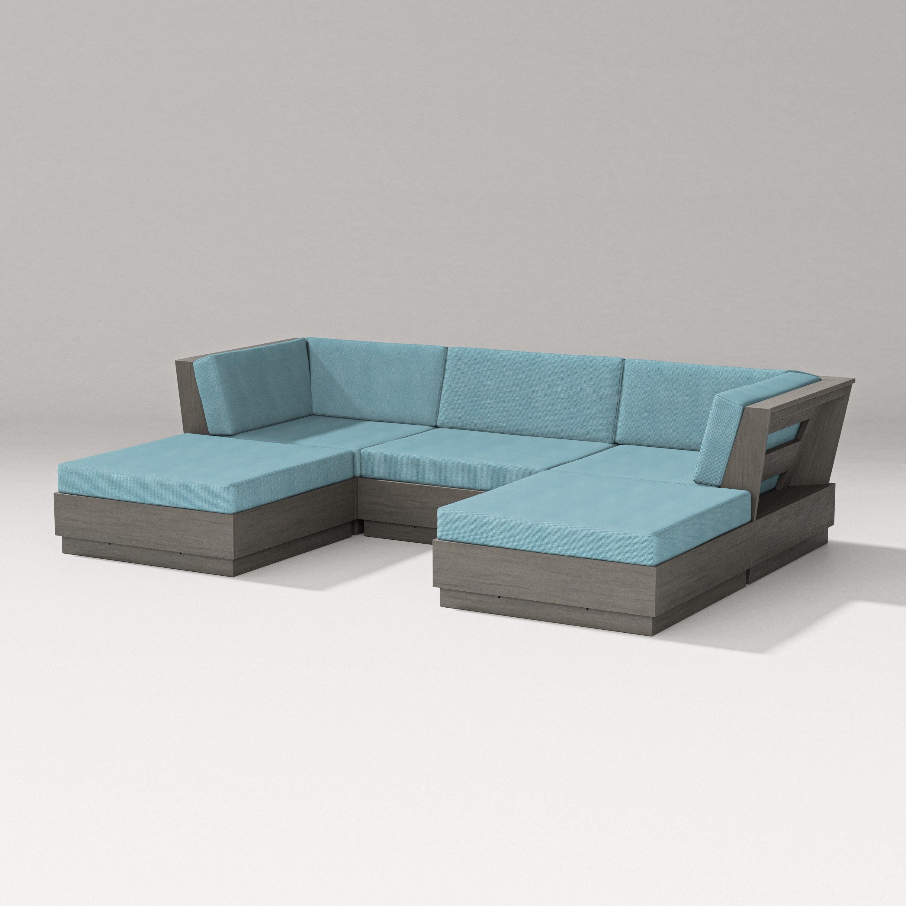 PW Designer Series Elevate Double Chaise Sectional in Driftwood / Lattice Sky Blue