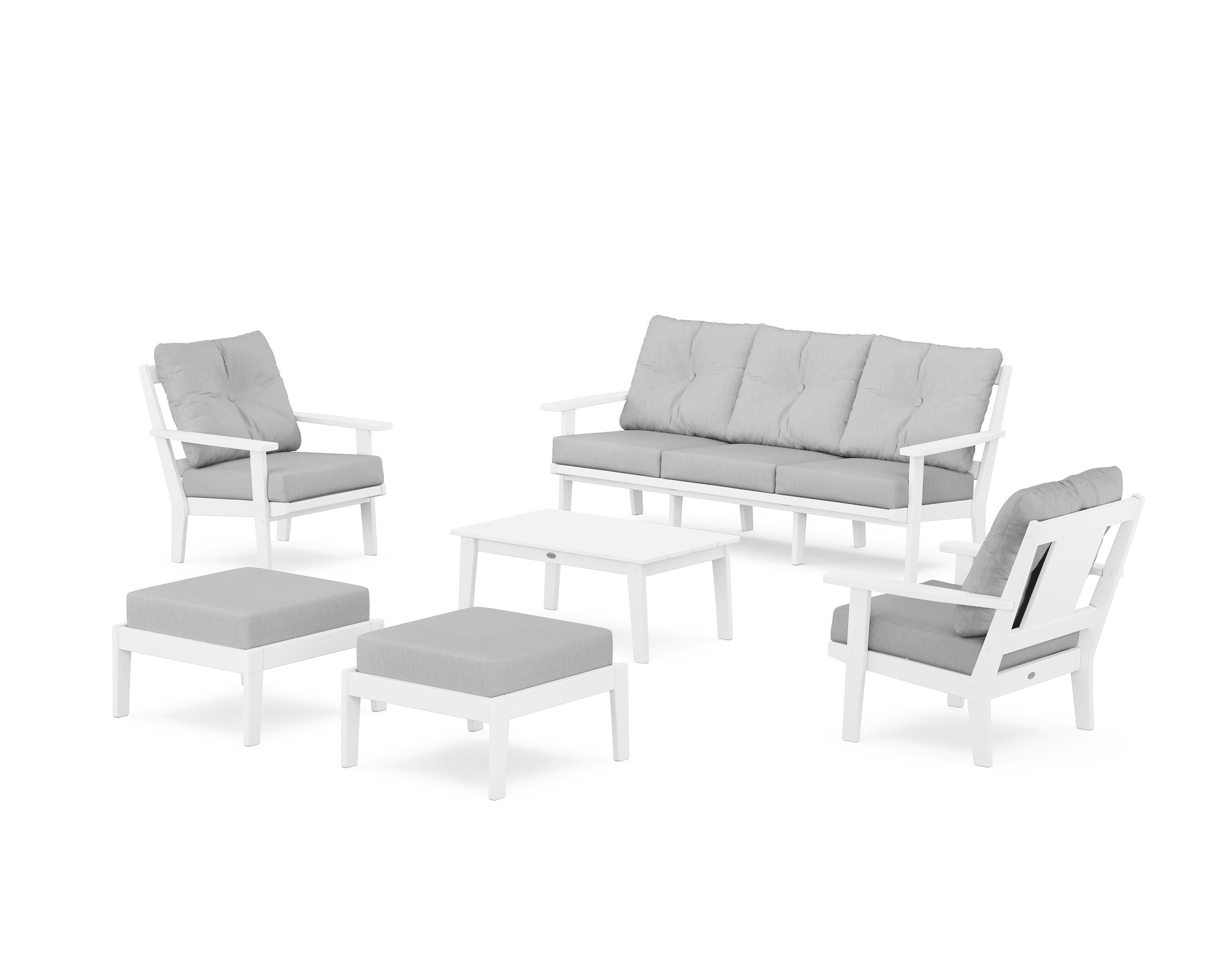 POLYWOOD Prairie 6-Piece Lounge Sofa Set in White / Granite