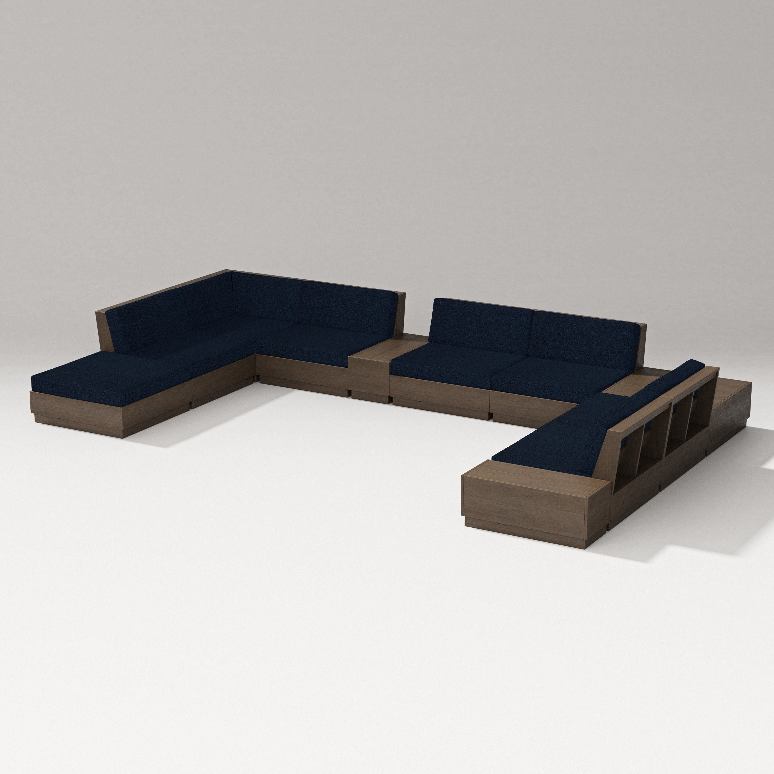 PW Designer Series Elevate 11-Piece Conversation Sectional Set in Kona / Marine Indigo