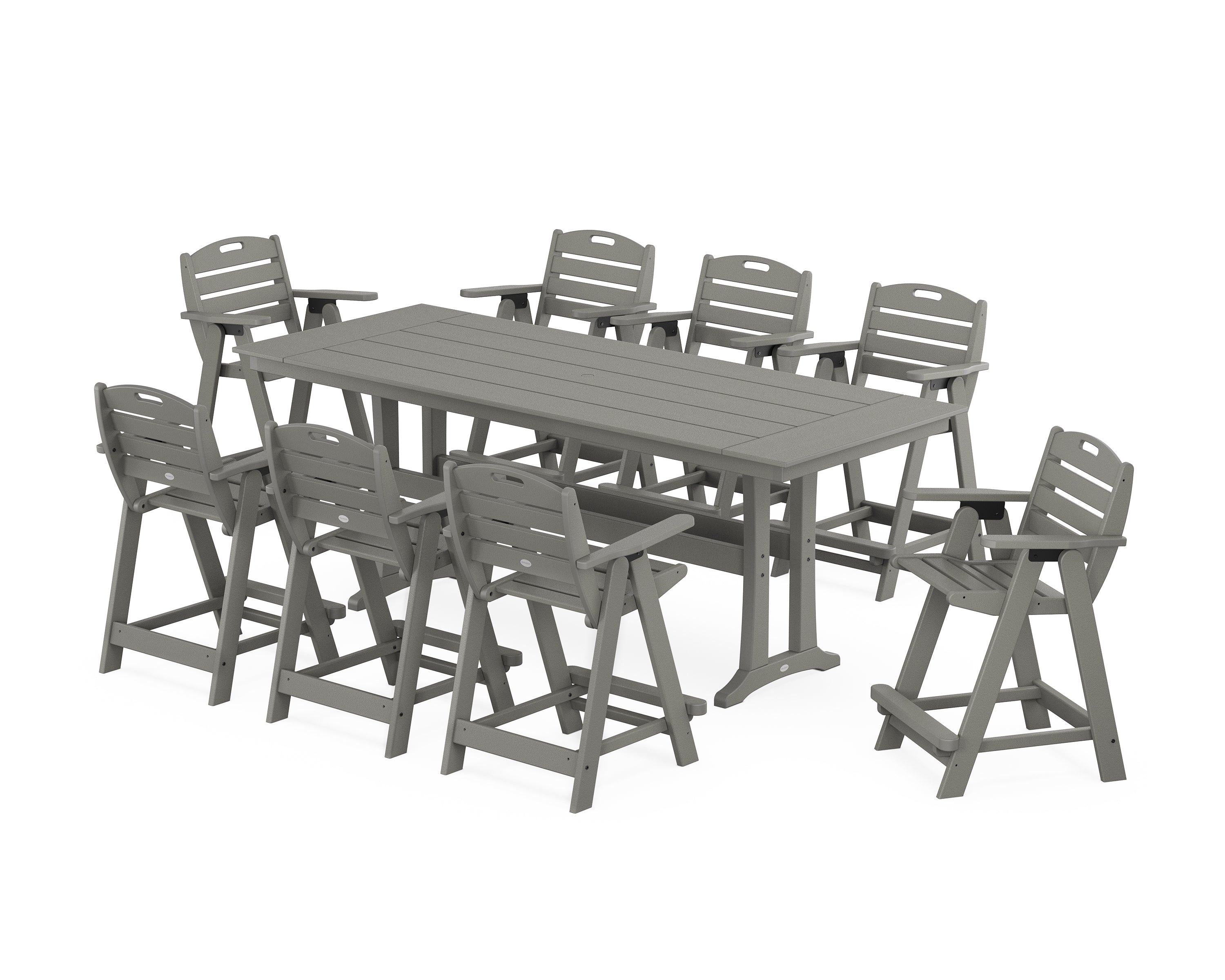 POLYWOOD Nautical 9-Piece Farmhouse Counter Set with Trestle Legs in Slate Grey