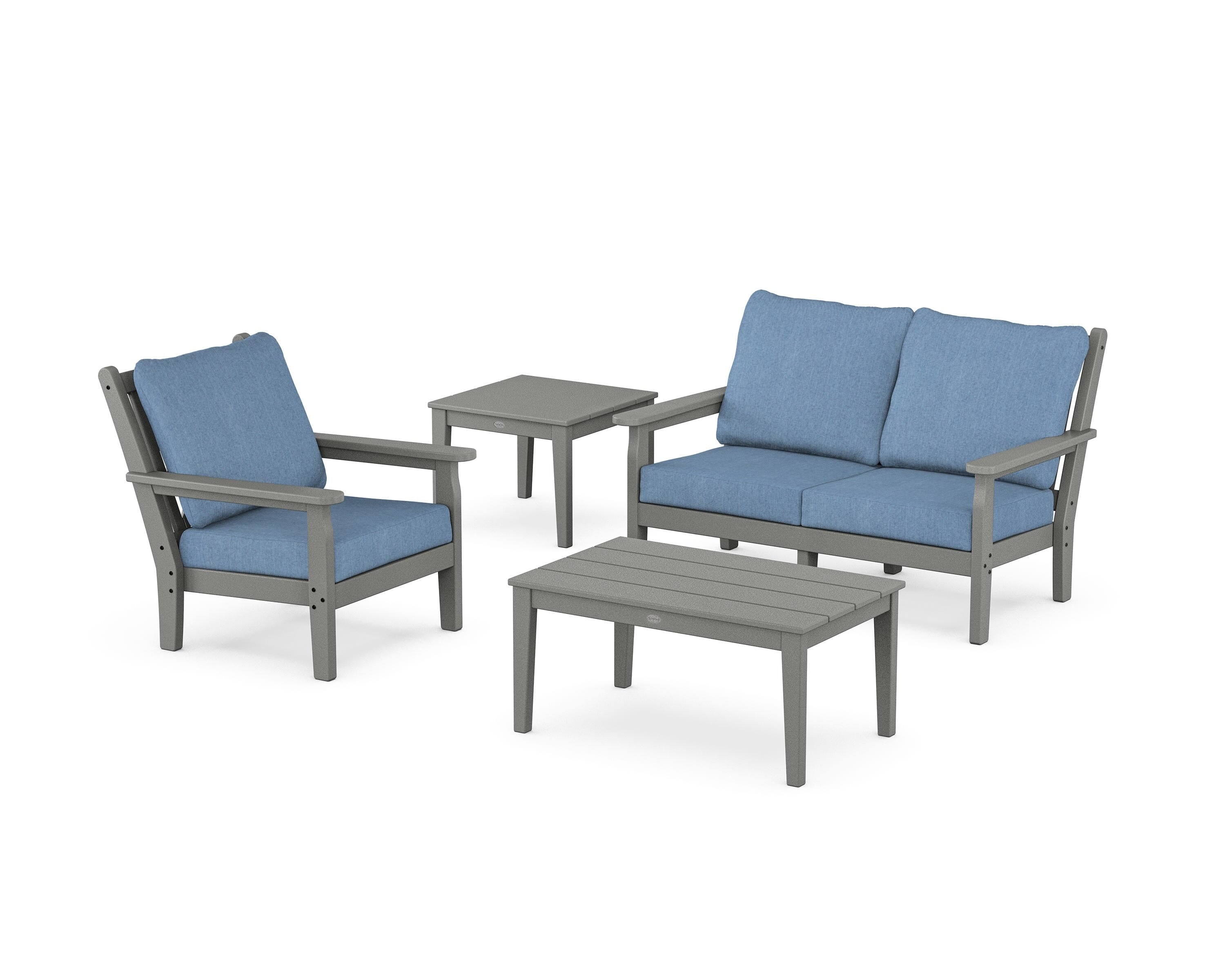 POLYWOOD Chippendale 4-Piece Deep Seating Set in Slate Grey / Sky Blue