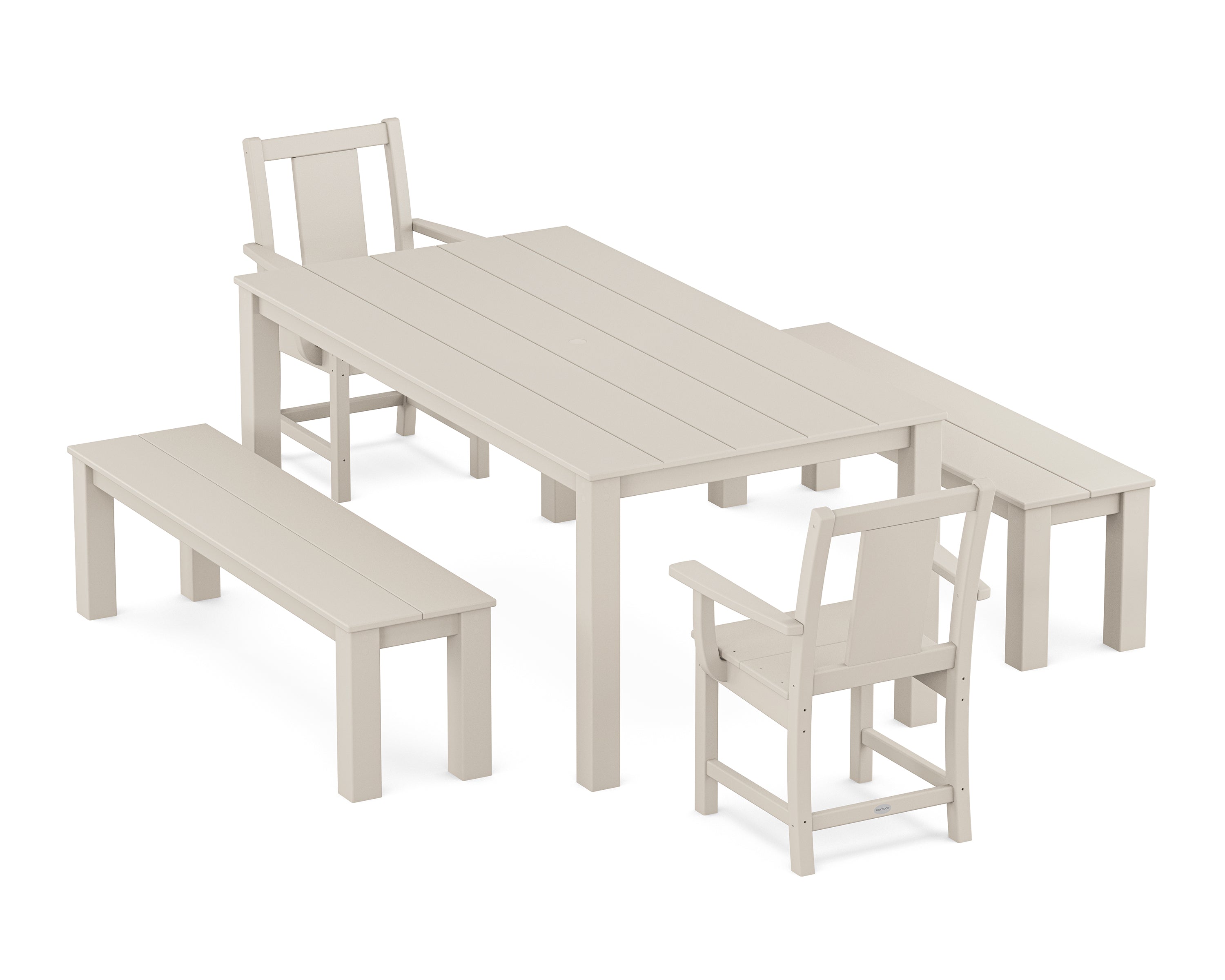 POLYWOOD Prairie 5-Piece Parsons Dining Set with Benches in Sand