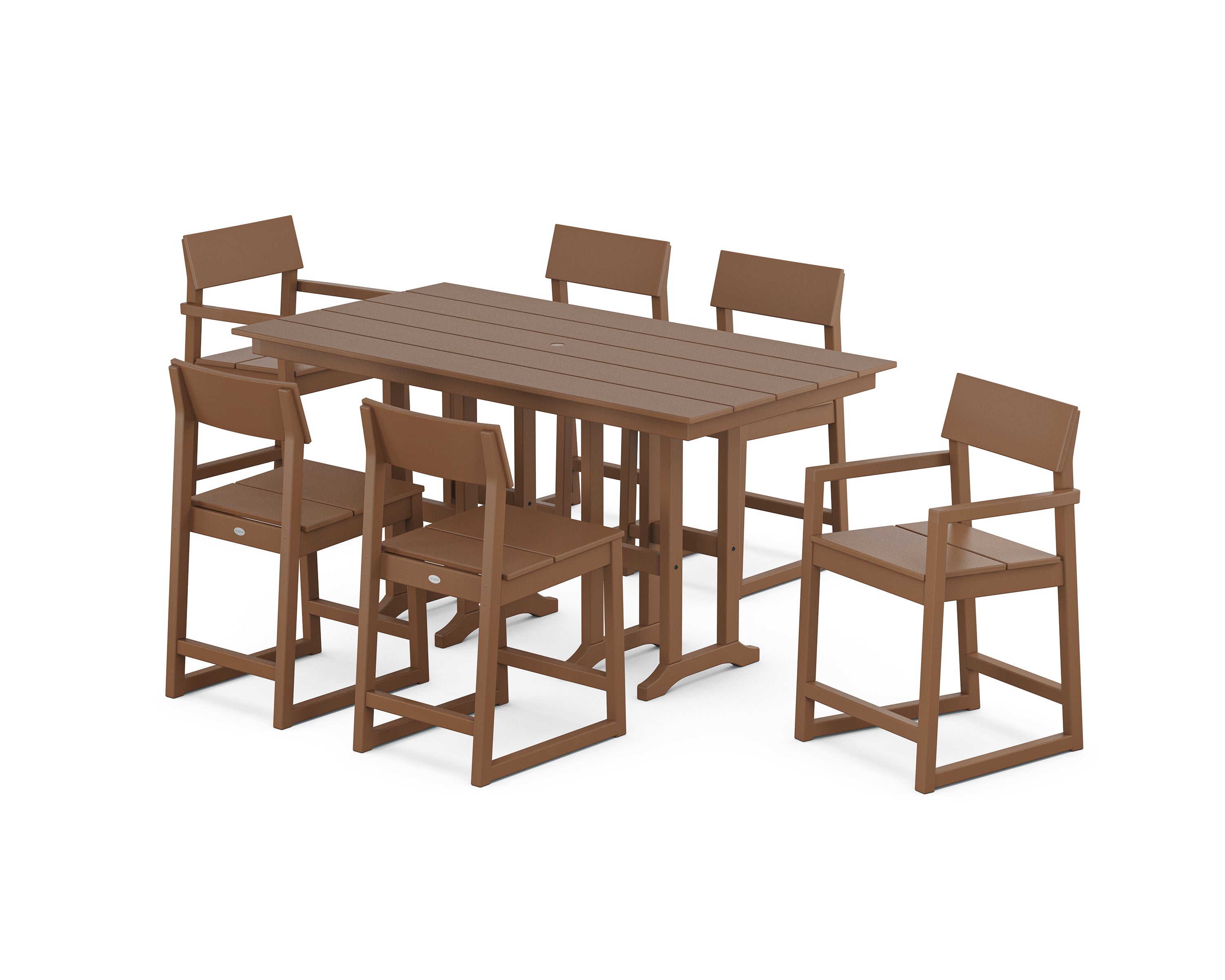 POLYWOOD EDGE 7-Piece Farmhouse Counter Set in Teak