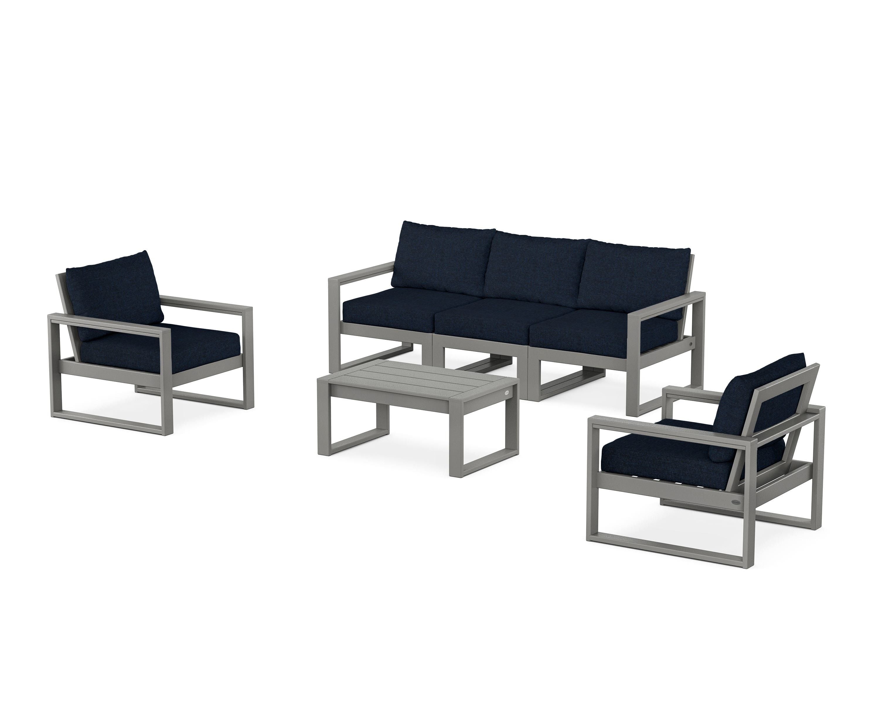 POLYWOOD EDGE Sectional 4-Piece Deep Seating Set with Sofa in Slate Grey / Marine Indigo