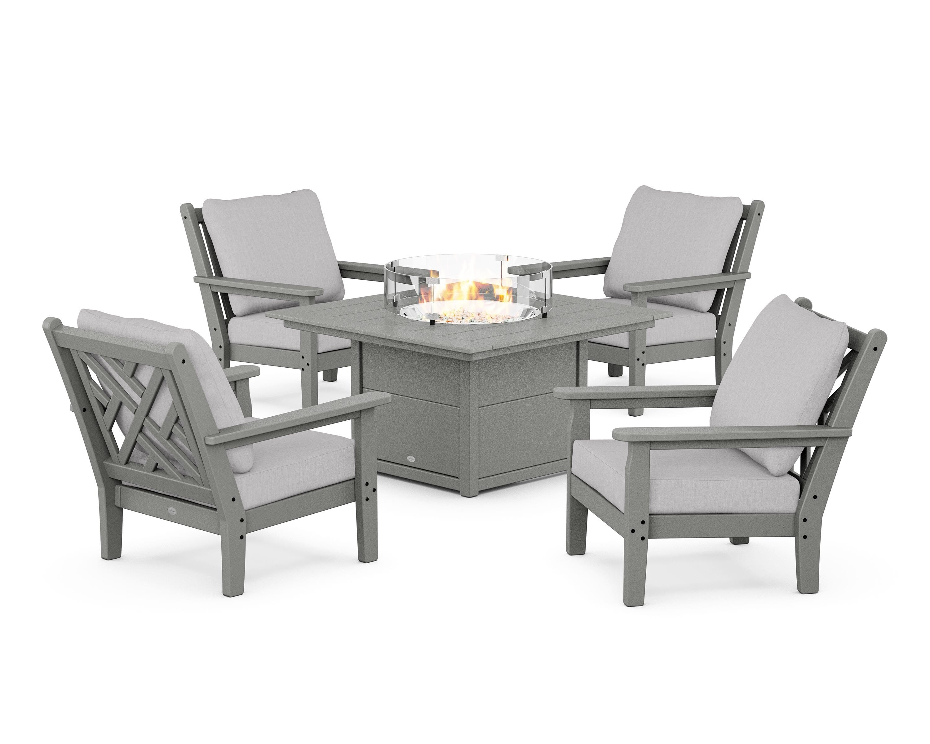 POLYWOOD Chippendale 5-Piece Deep Seating Set with Fire Pit Table in Slate Grey / Granite
