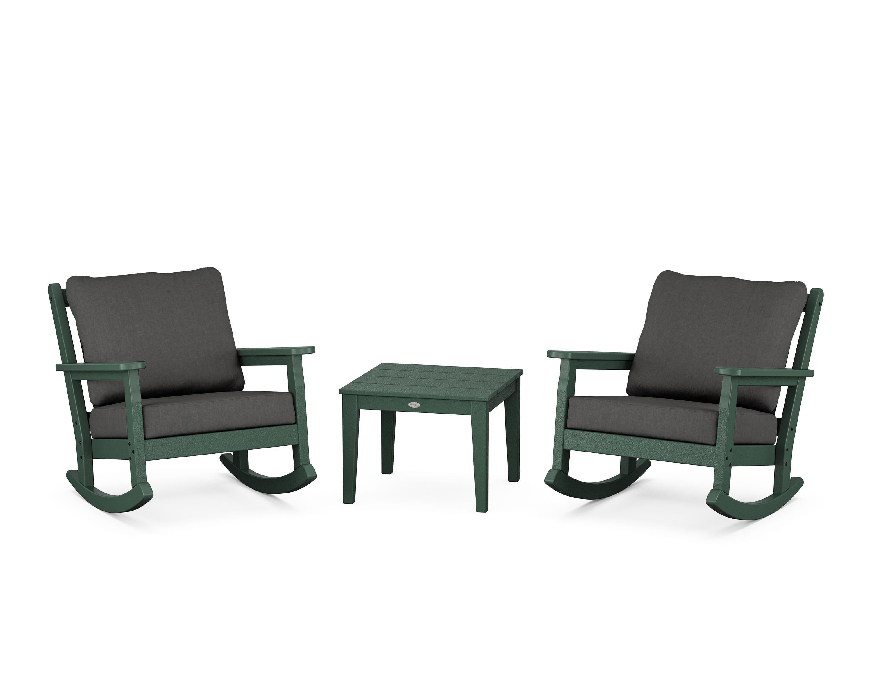 POLYWOOD Chippendale 3-Piece Deep Seating Rocker Set in Green / Spectrum Carbon