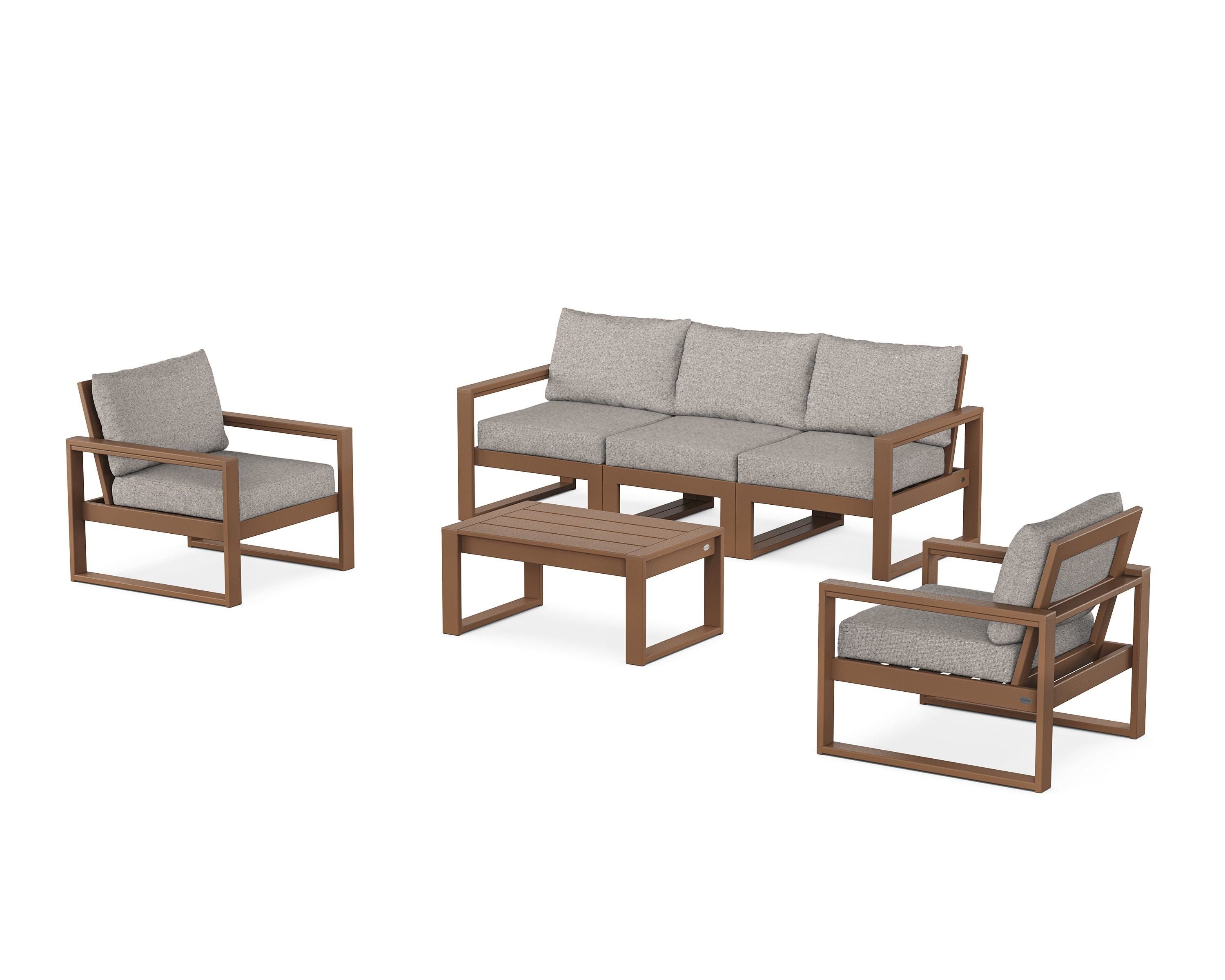 POLYWOOD EDGE Sectional 4-Piece Deep Seating Set with Sofa in Teak / Weathered Tweed