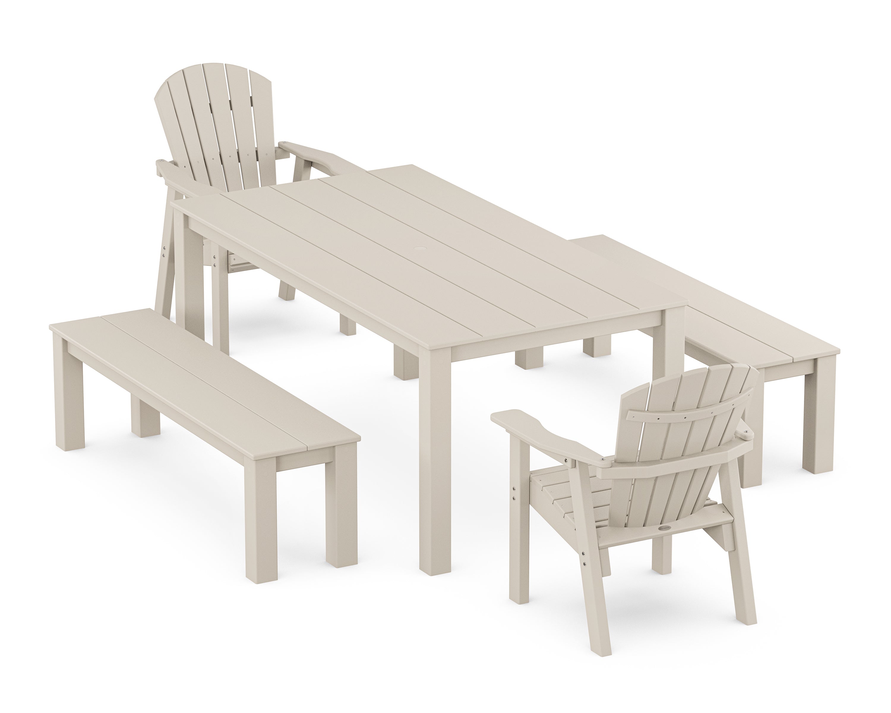 POLYWOOD Seashell 5-Piece Parsons Dining Set with Benches in Sand
