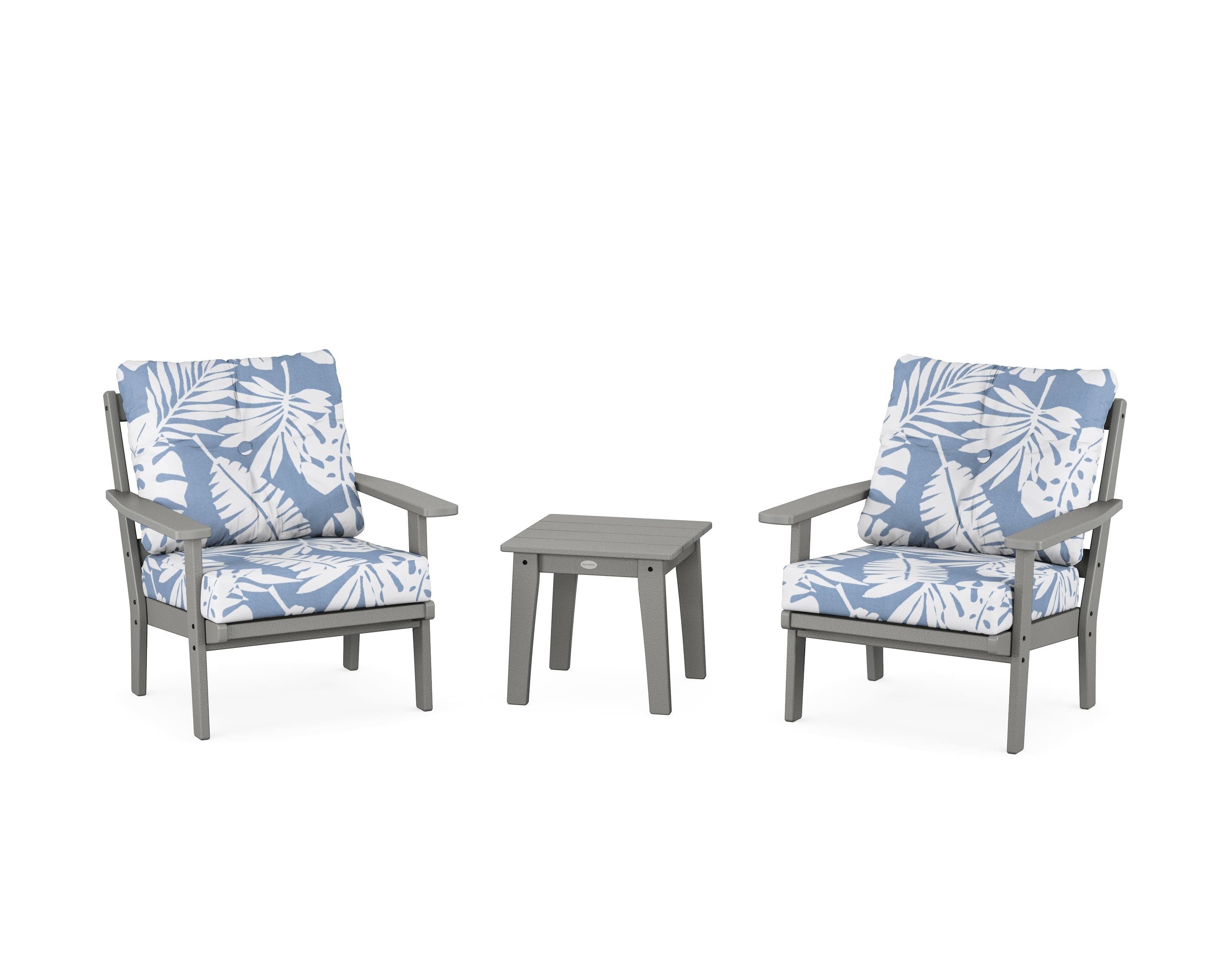 POLYWOOD Oxford 3-Piece Deep Seating Set in Slate Grey / Leaf Sky Blue