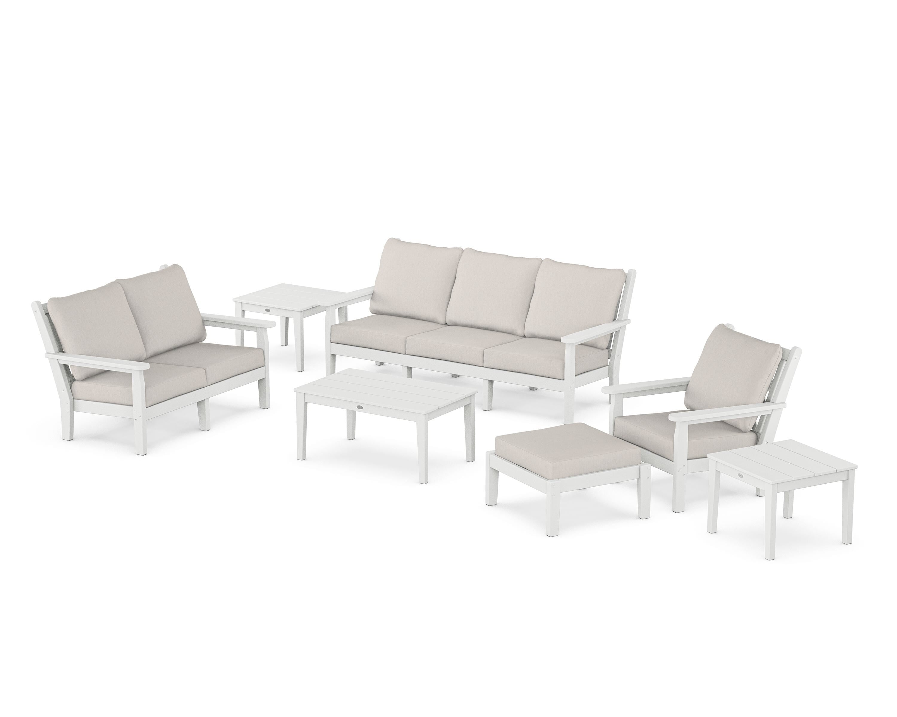 POLYWOOD Chippendale 7-Piece Deep Seating Set in White / Cast Ash