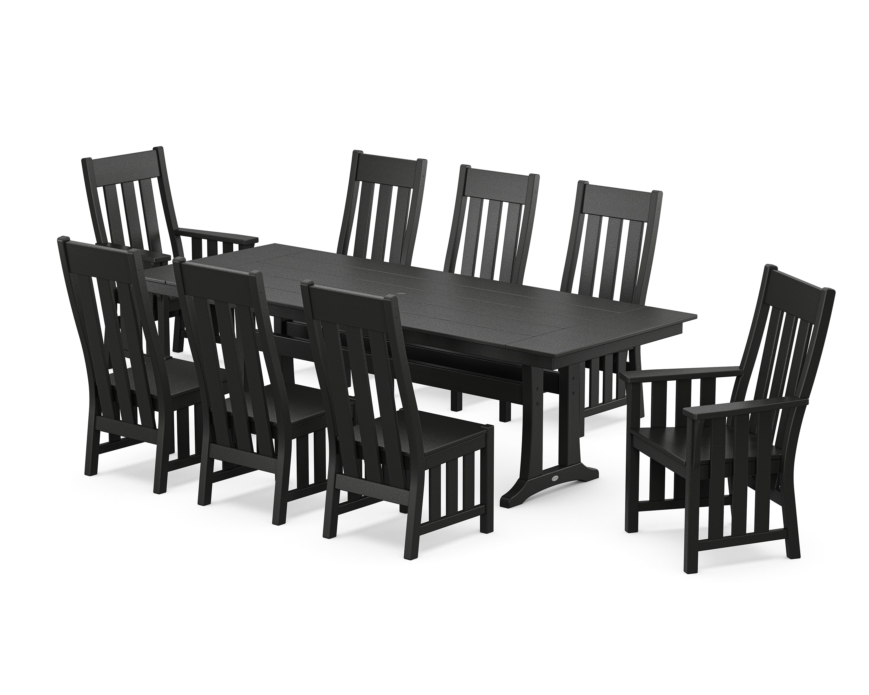 Martha Stewart by POLYWOOD Acadia 9-Piece Farmhouse Dining Set with Trestle Legs in Black