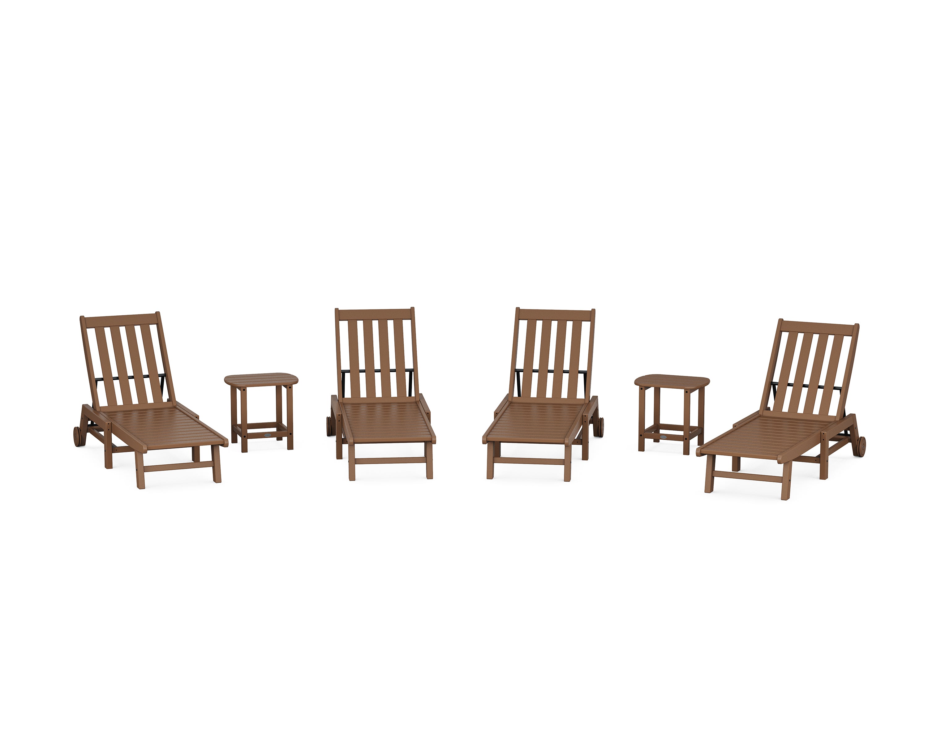 POLYWOOD Vineyard 6-Piece Chaise with Wheels Set in Teak