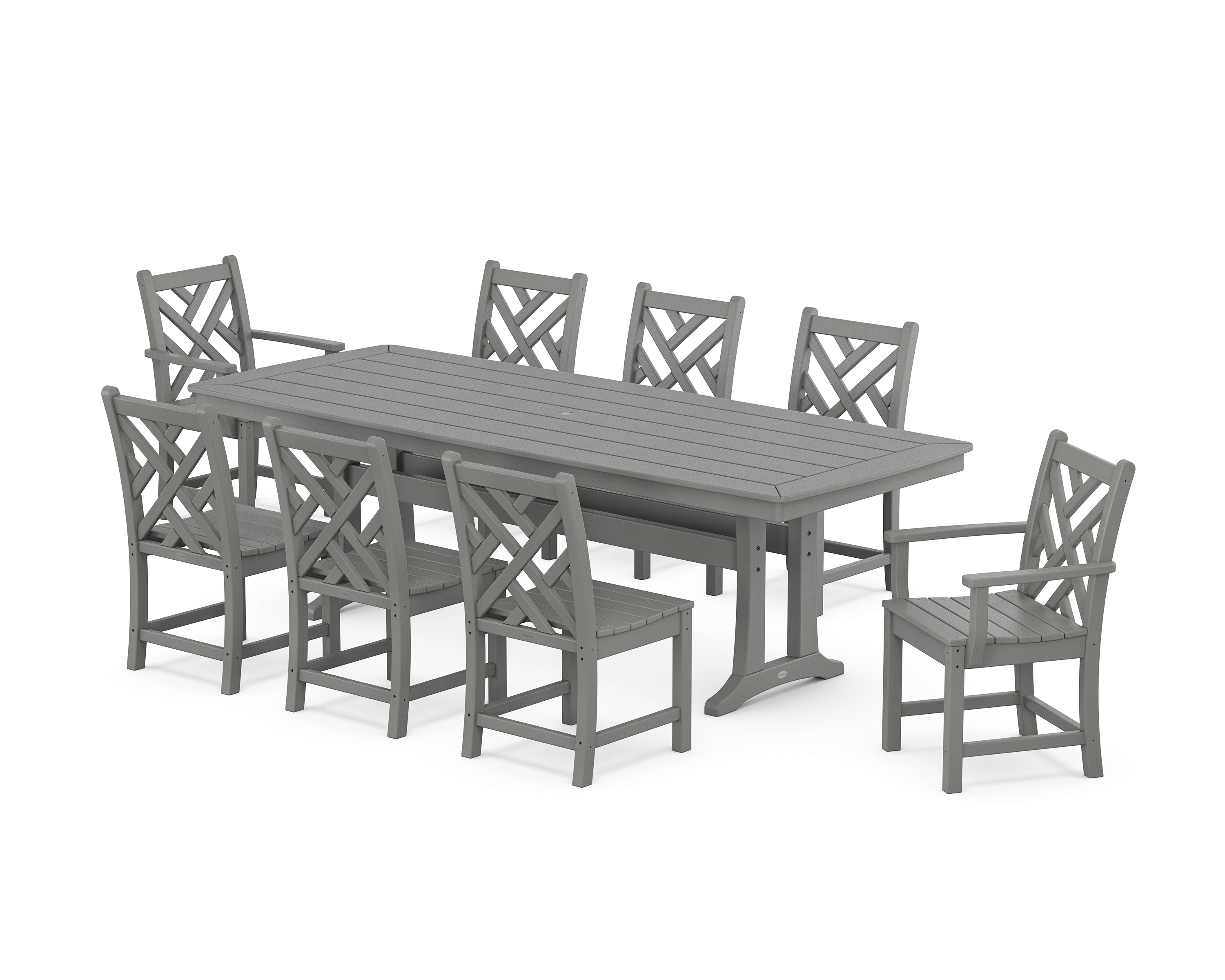 POLYWOOD Chippendale 9-Piece Dining Set with Trestle Legs in Slate Grey
