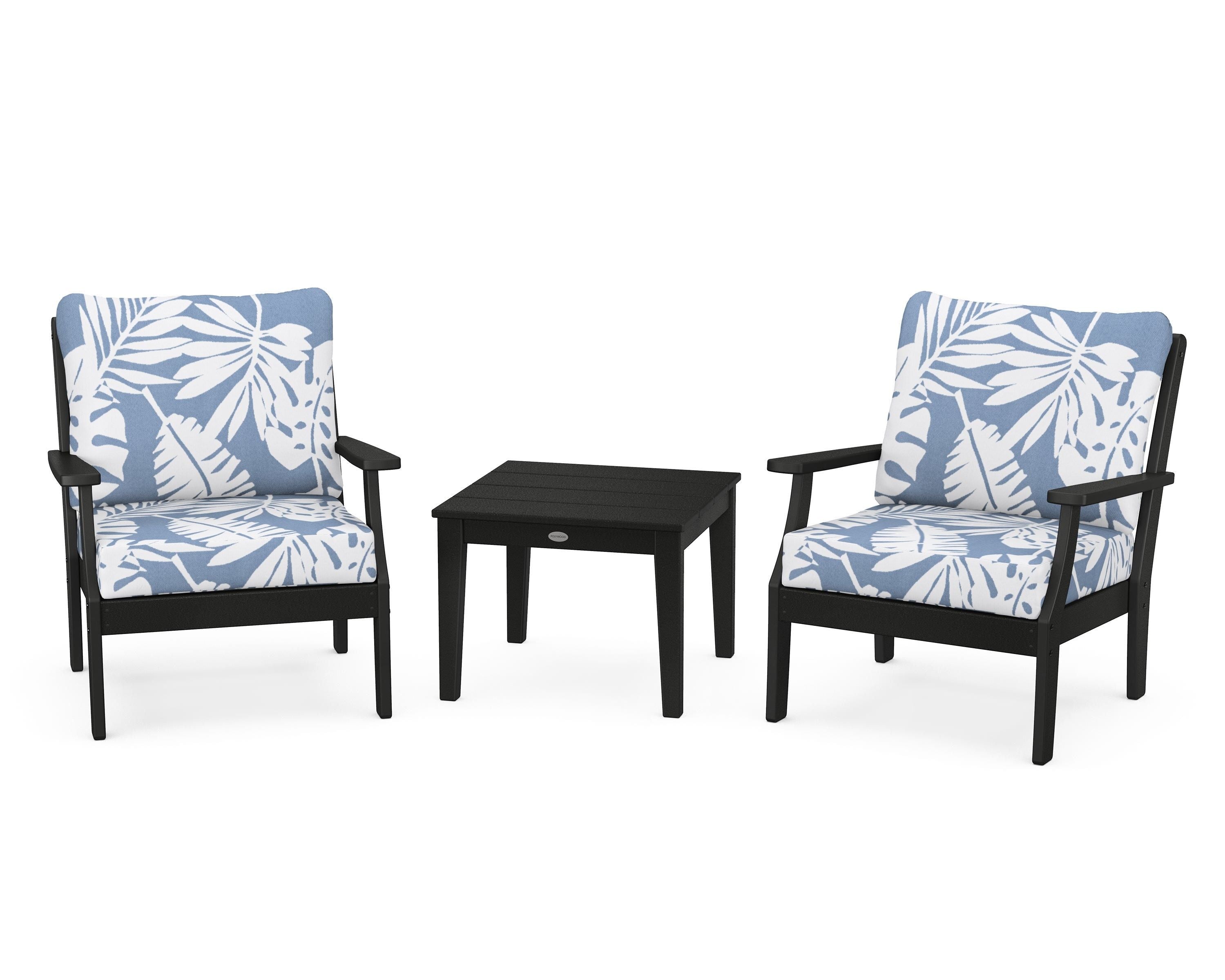 POLYWOOD Braxton 3-Piece Deep Seating Set in Black / Leaf Sky Blue