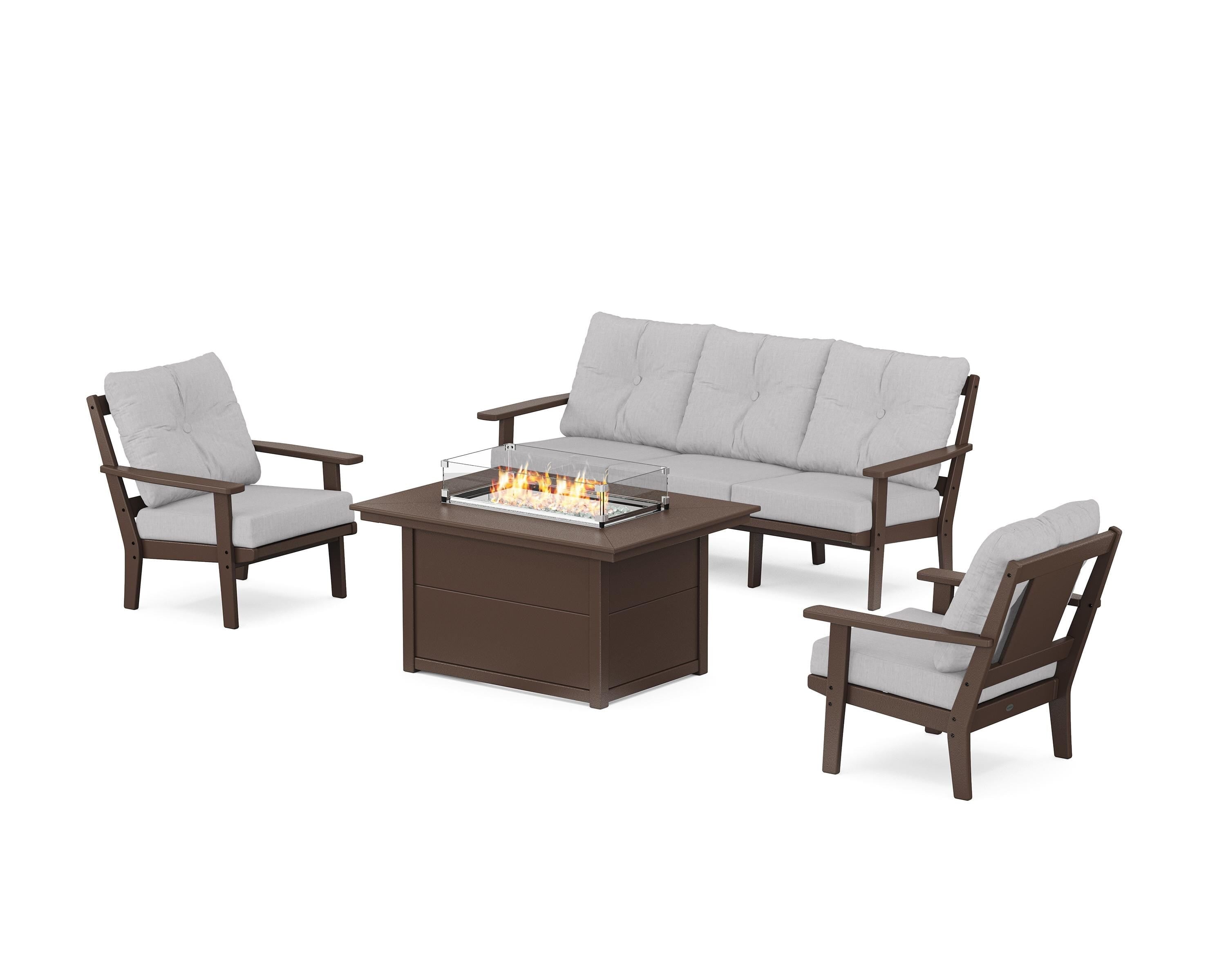 POLYWOOD Prairie Deep Seating Fire Pit Table Set in Mahogany / Granite