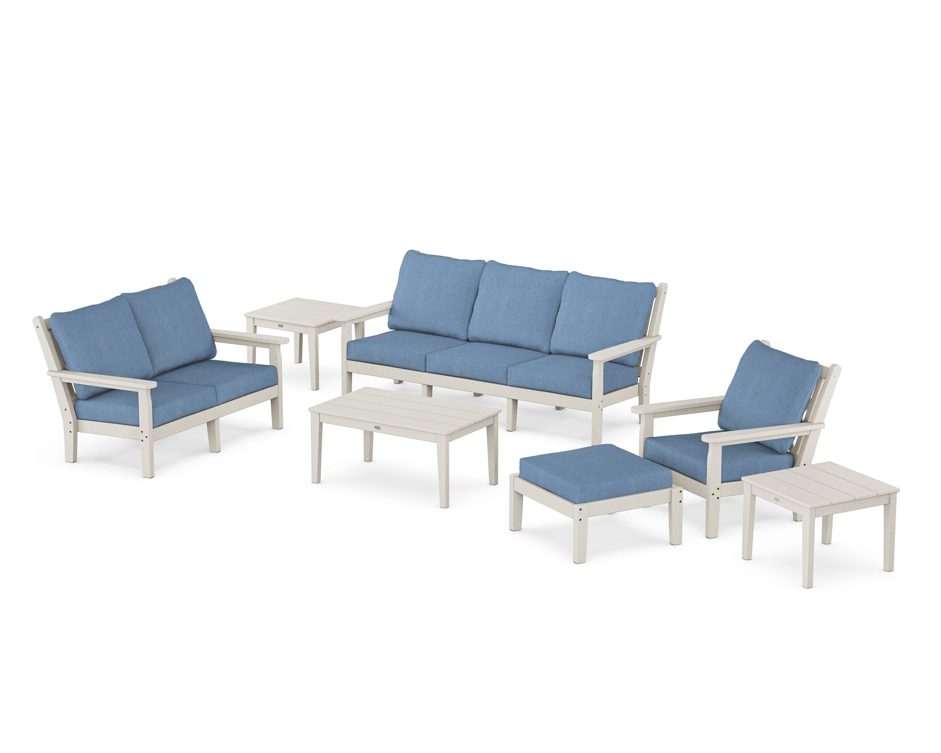 POLYWOOD Chippendale 7-Piece Deep Seating Set in Sand / Sky Blue