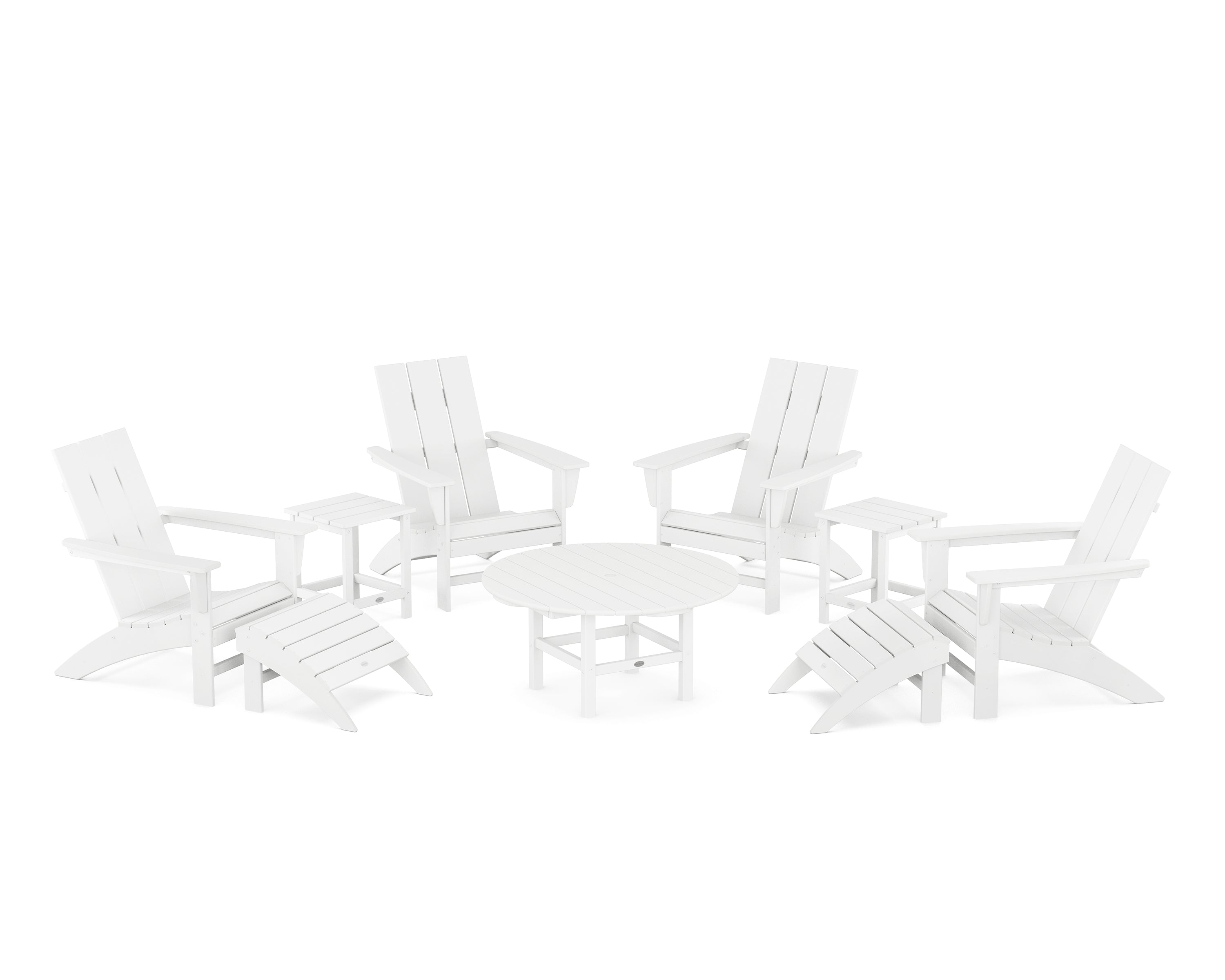 POLYWOOD® Modern Adirondack Chair 9-Piece Conversation Set in White