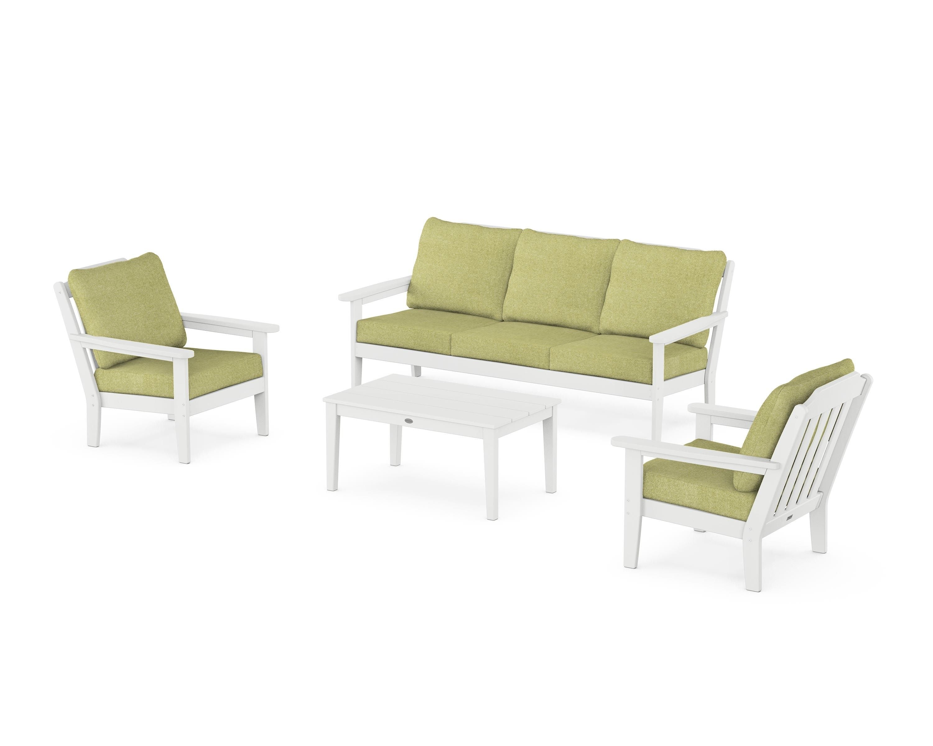Country Living Cottage 4-Piece Deep Seating Set with Sofa in White / Chartreuse Boucle