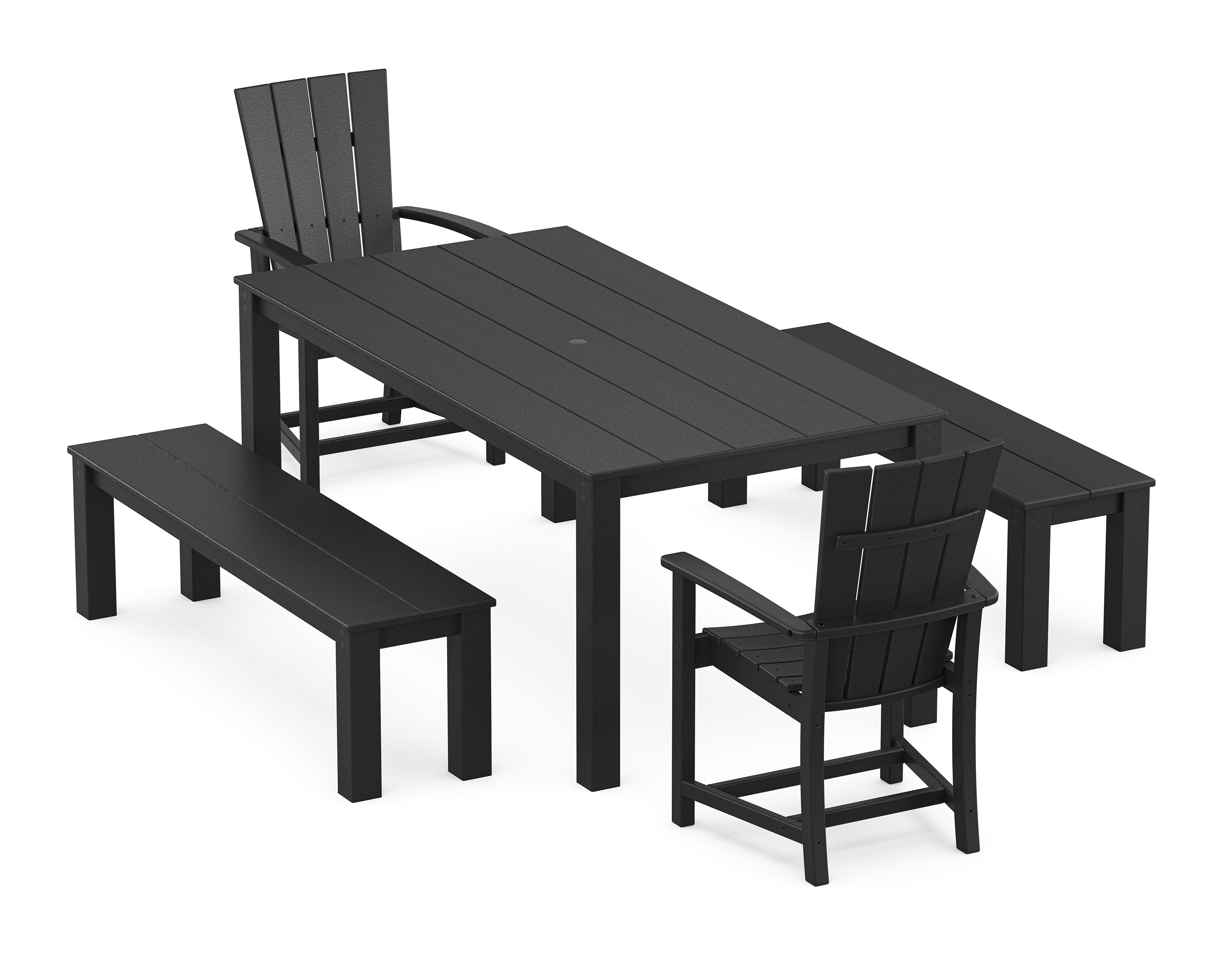 POLYWOOD Quattro 5-Piece Parsons Dining Set with Benches in Black