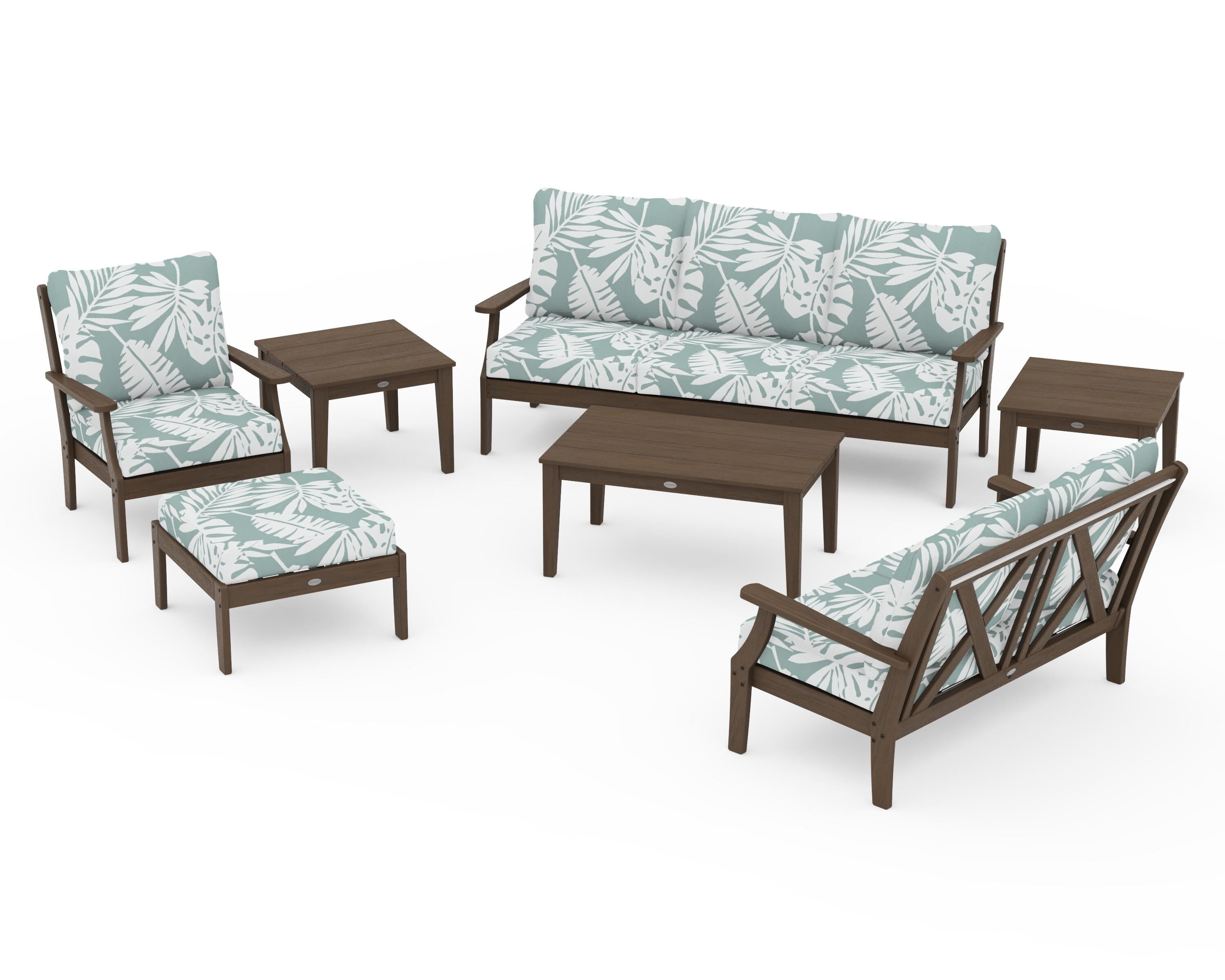 POLYWOOD Braxton 7-Piece Deep Seating Set in Kona / Leaf Glacier Spa