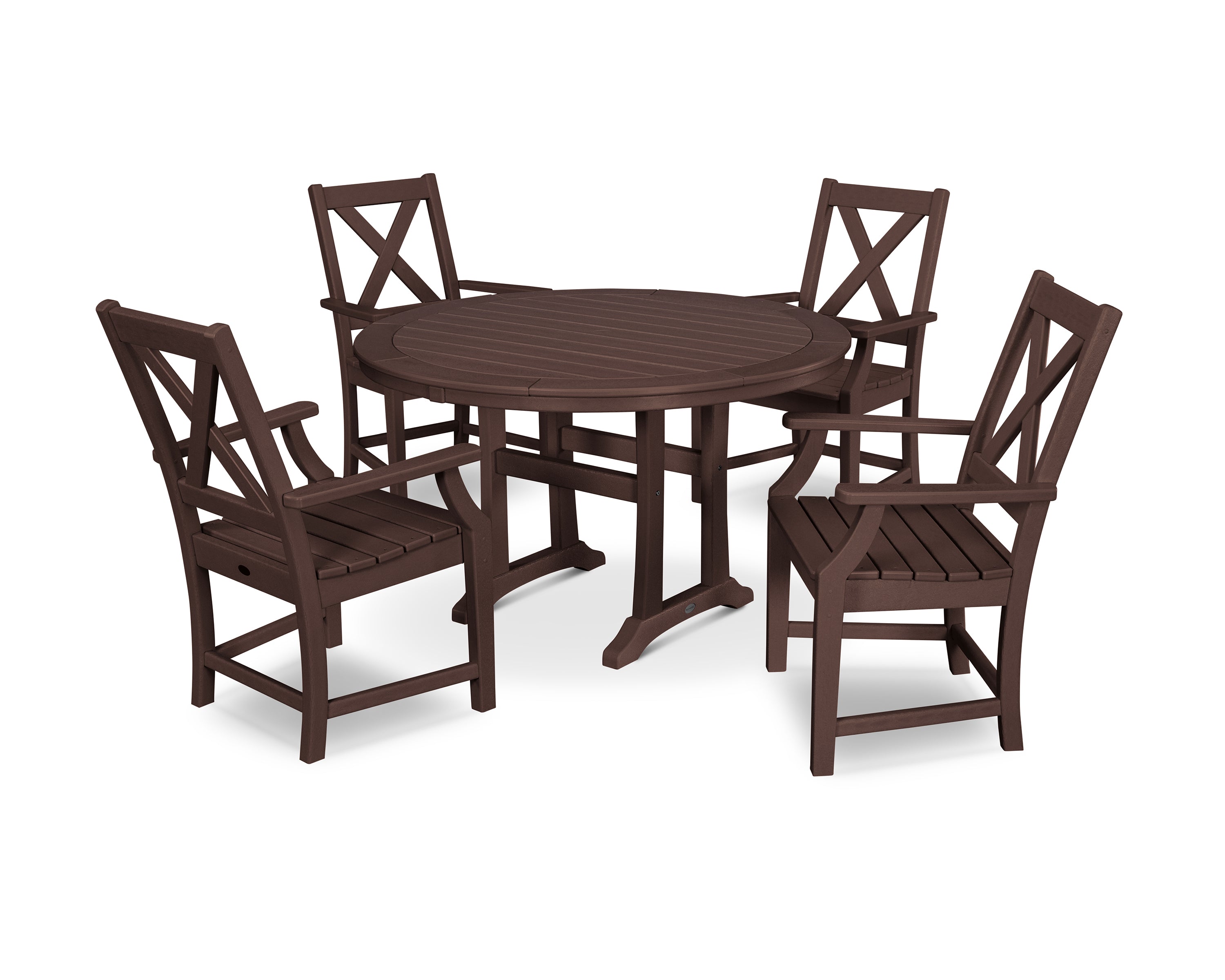 POLYWOOD® Braxton 5-Piece Nautical Trestle Arm Chair Dining Set in Mahogany