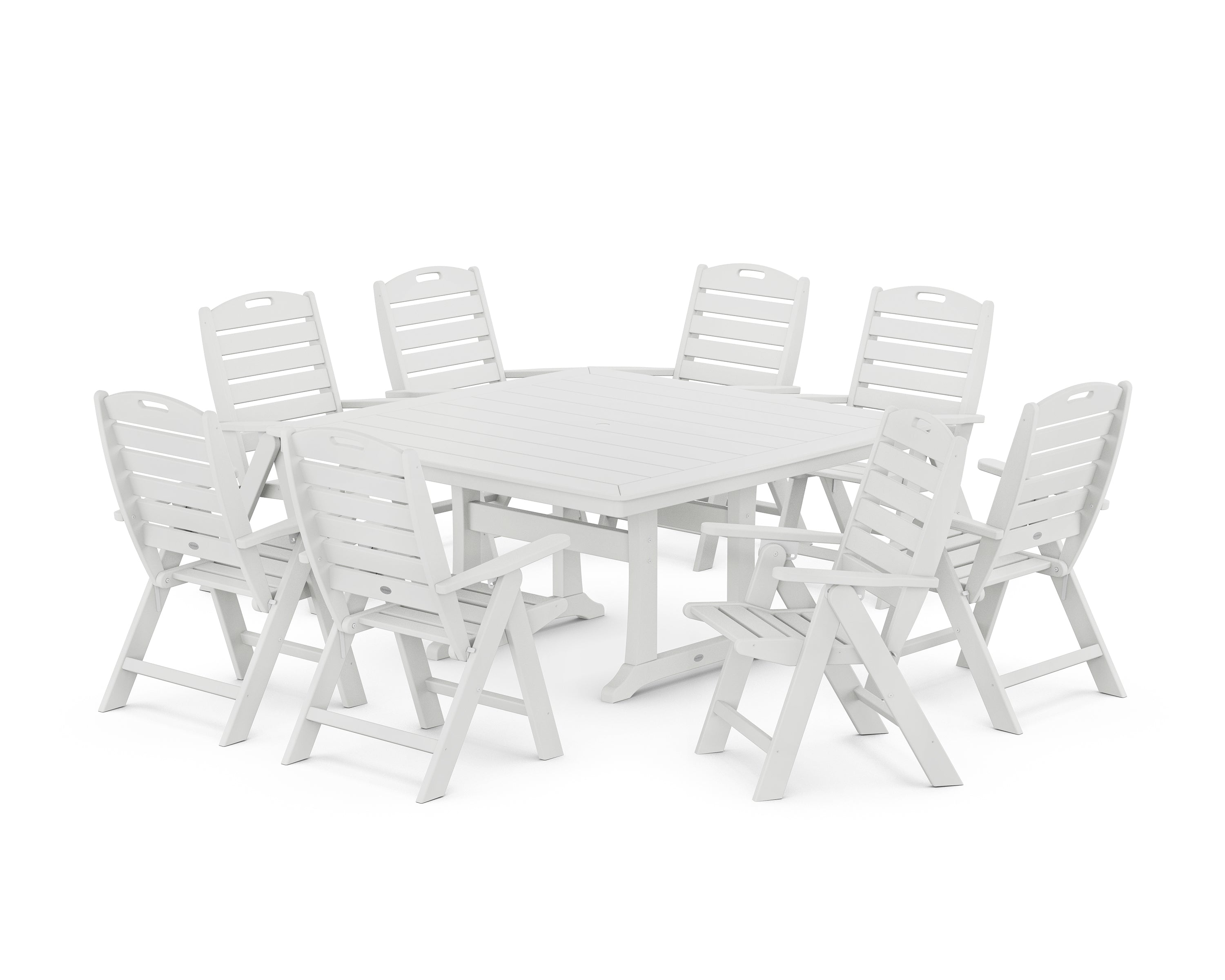 POLYWOOD Nautical Highback 9-Piece Square Dining Set with Trestle Legs in White