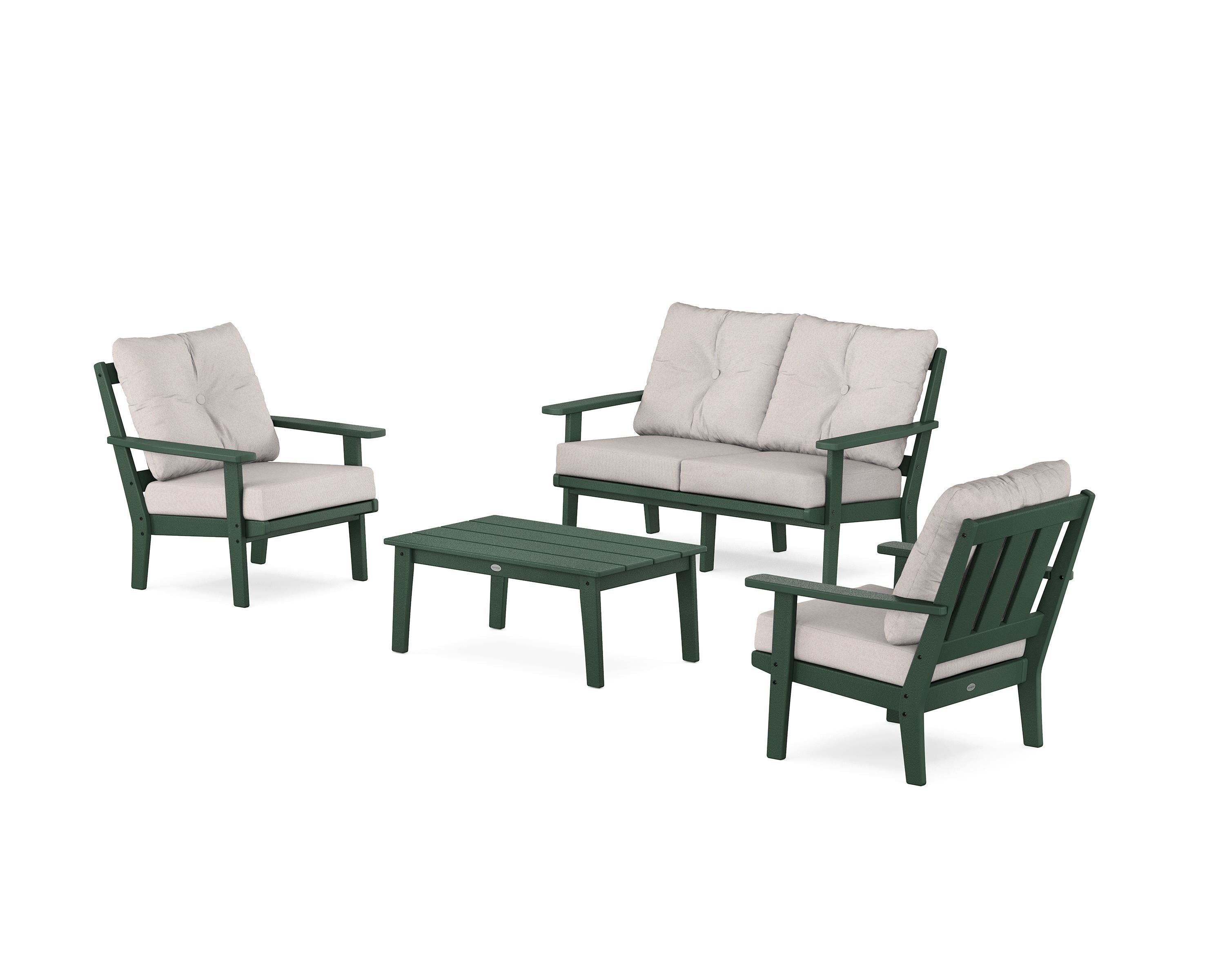 POLYWOOD Oxford 4-Piece Deep Seating Set with Loveseat in Green / Dune Burlap