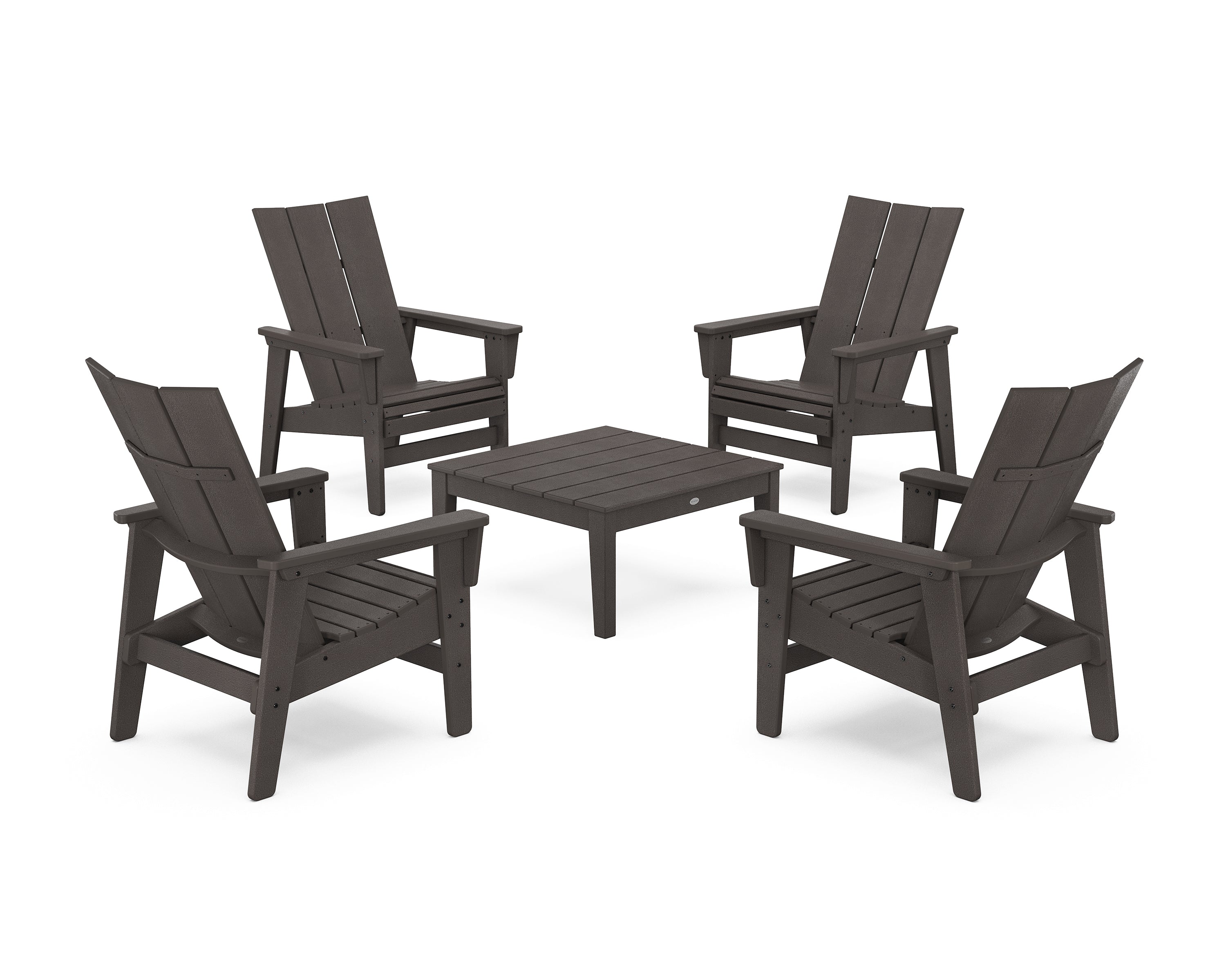 POLYWOOD 5-Piece Modern Grand Upright Adirondack Chair Conversation Group in Vintage Coffee