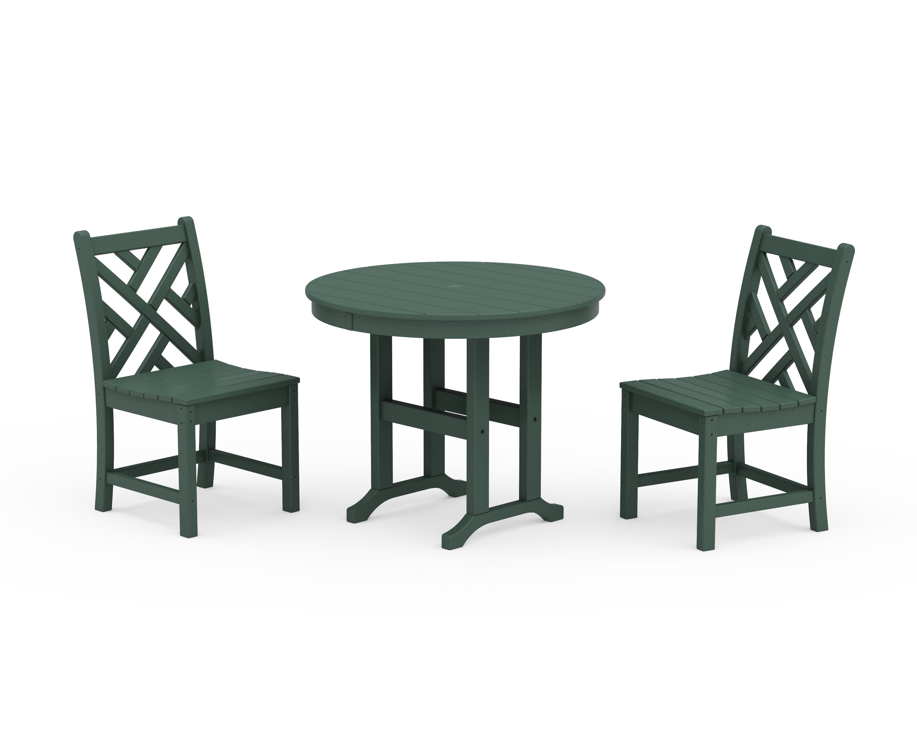 POLYWOOD Chippendale Side Chair 3-Piece Round Dining Set in Green