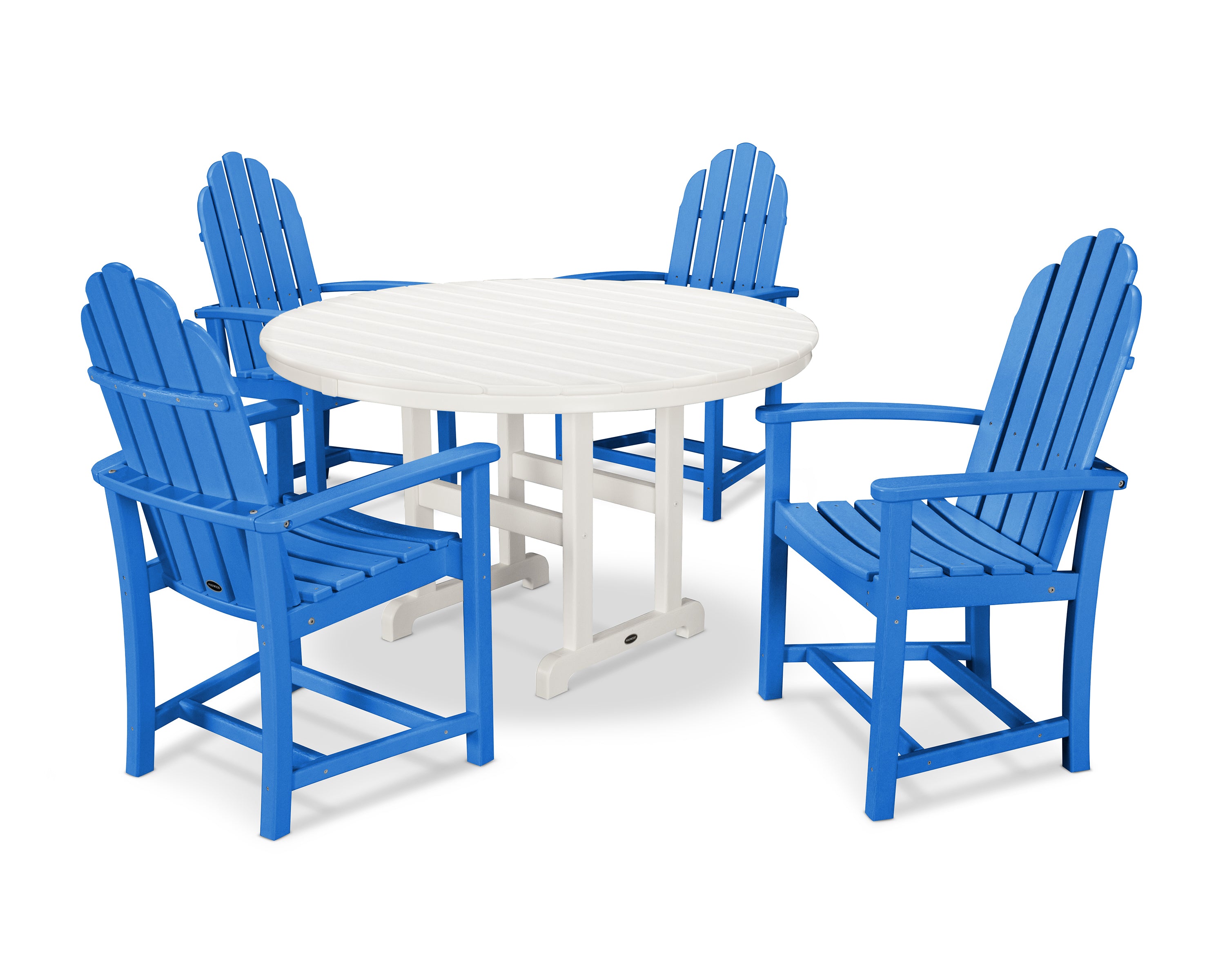 POLYWOOD® Classic Adirondack 5-Piece Round Farmhouse Dining Set in Pacific Blue / White