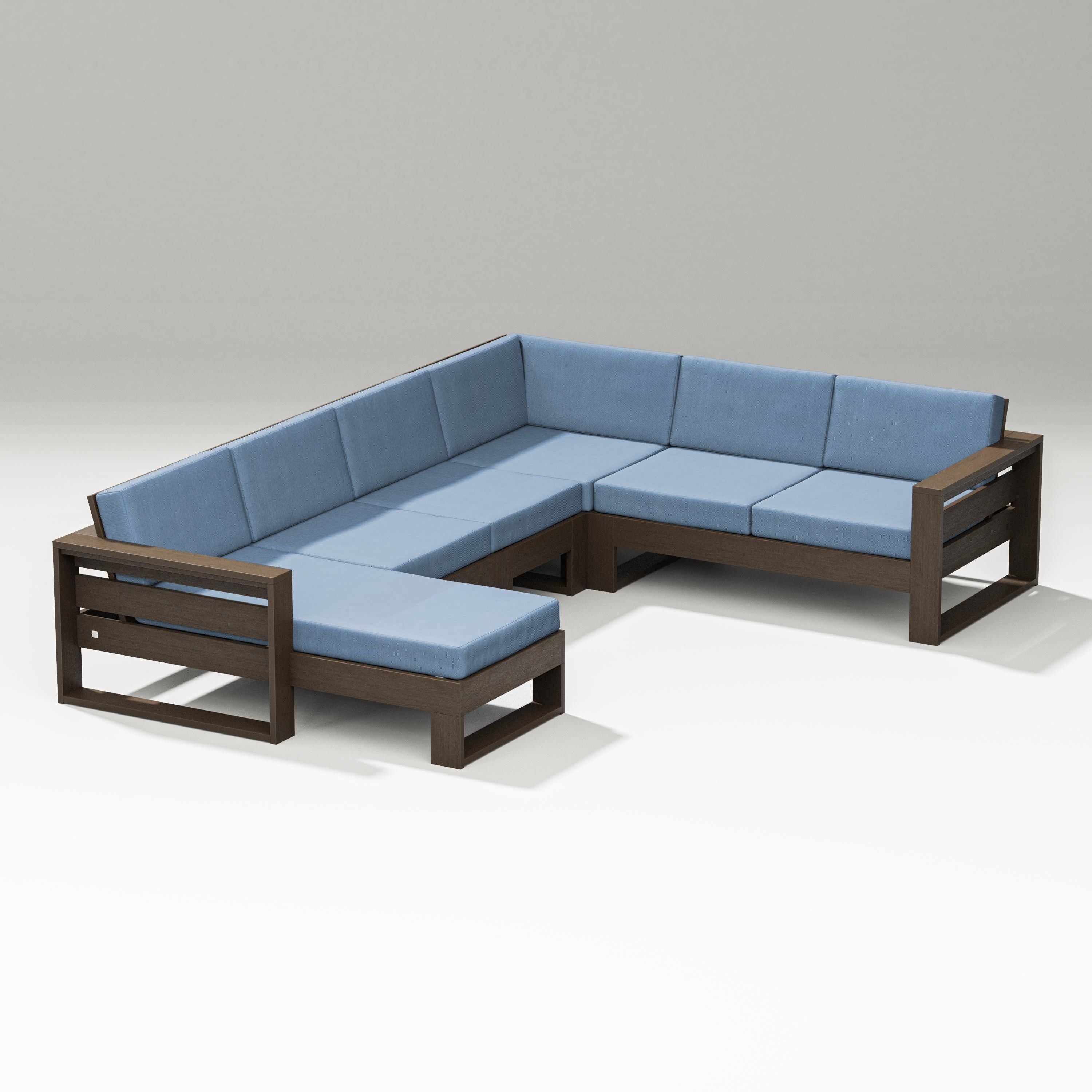 PW Designer Series Latitude Corner Sectional with Left Chaise in Kona / Sky Blue
