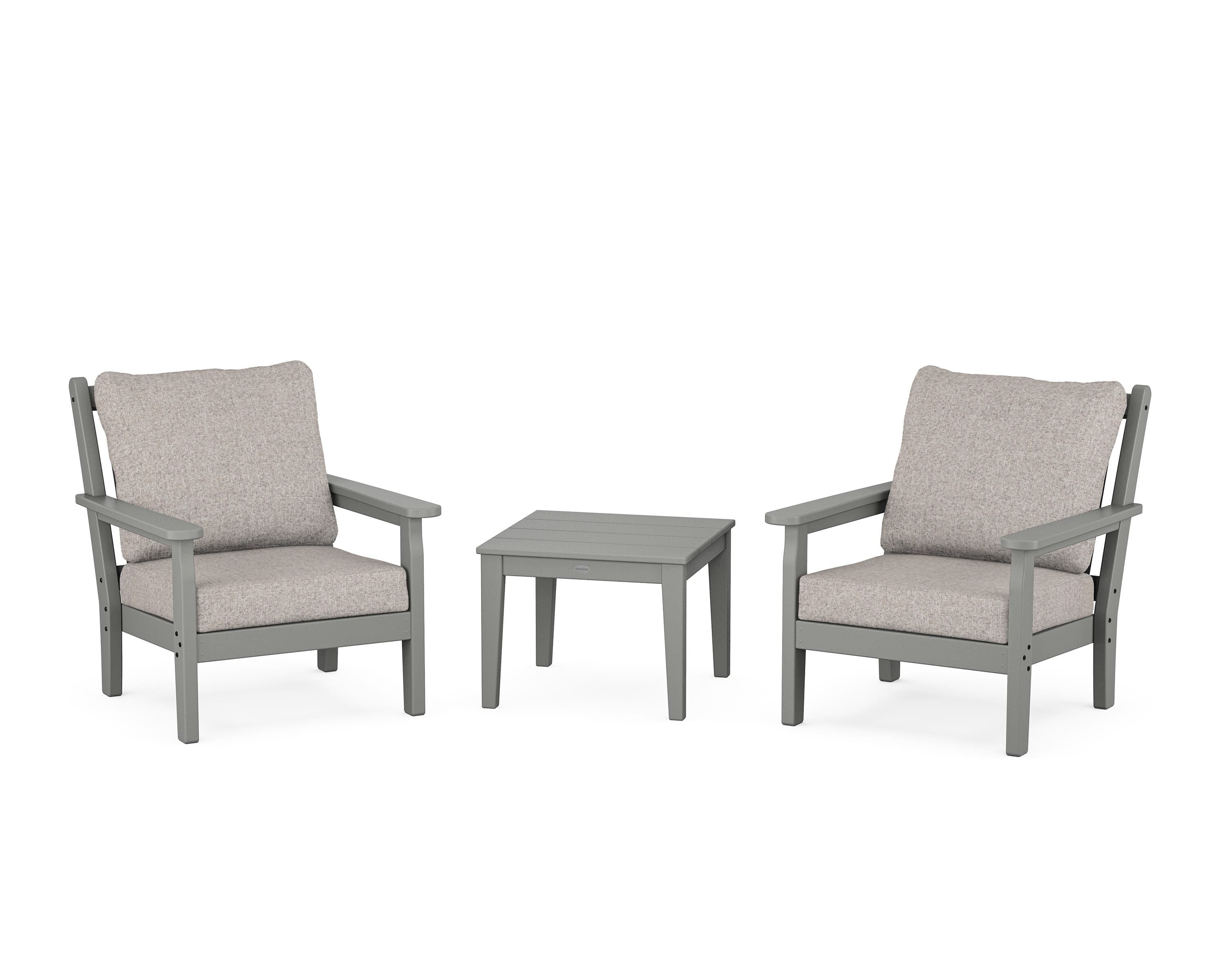POLYWOOD Chippendale 3-Piece Deep Seating Set in Slate Grey / Weathered Tweed