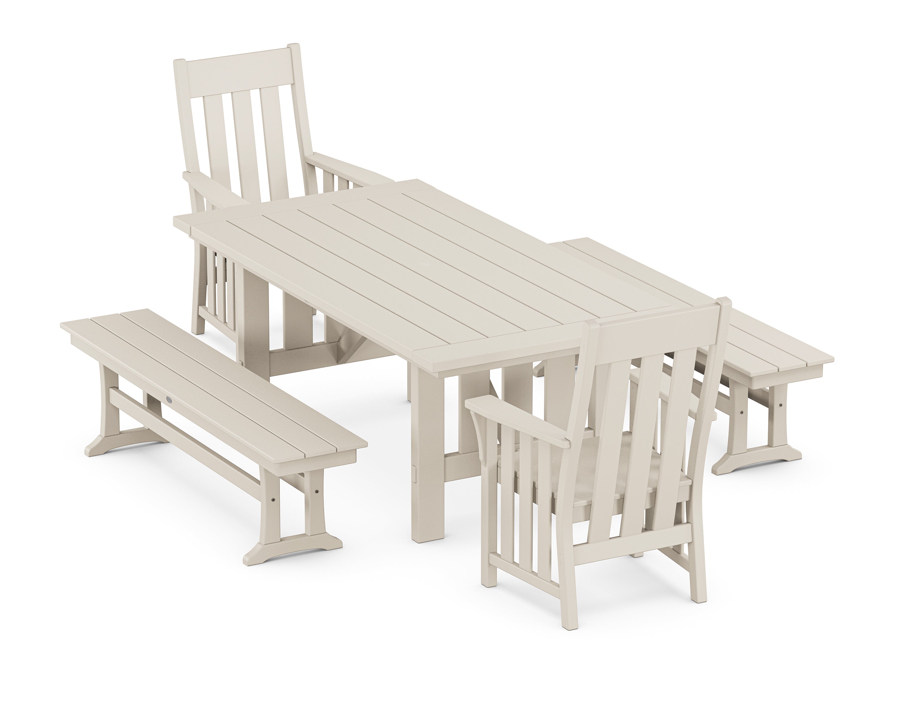 Martha Stewart by POLYWOOD Acadia 5-Piece Dining Set with Benches in Sand