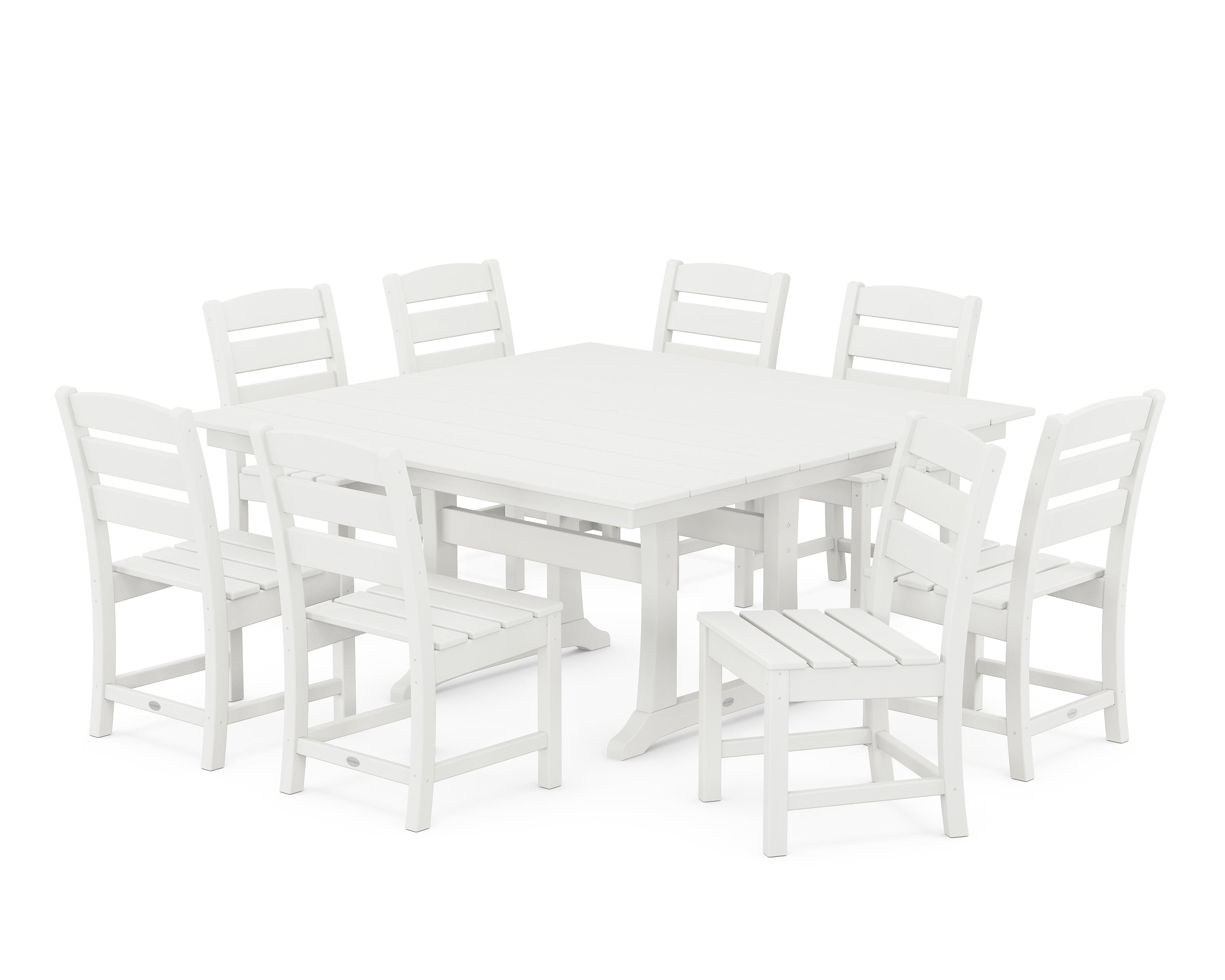 POLYWOOD Lakeside 9-Piece Farmhouse Trestle Dining Set in Vintage White